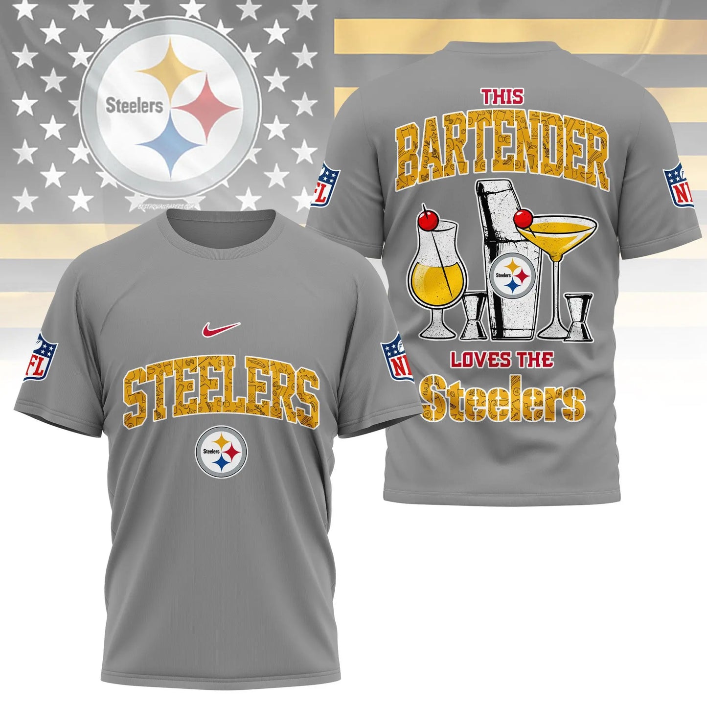 Pittsburgh Steelers | Premium NFL Bartender Fan 3D Shirt NY – HuddleStyle.com - Image 5