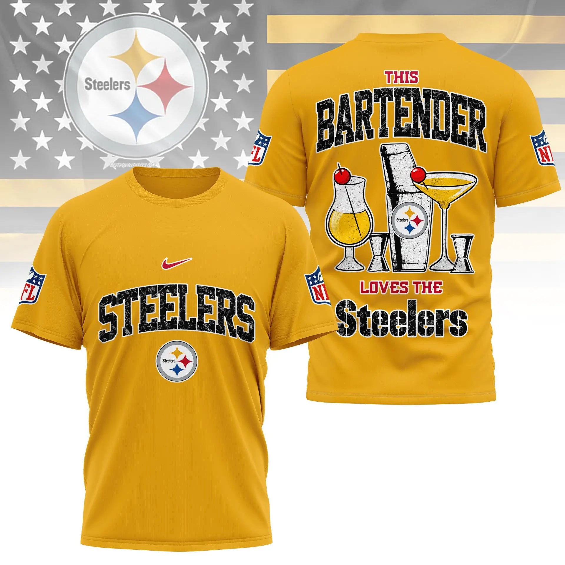 Pittsburgh Steelers | Premium NFL Bartender Fan 3D Shirt NY – HuddleStyle.com - Image 3
