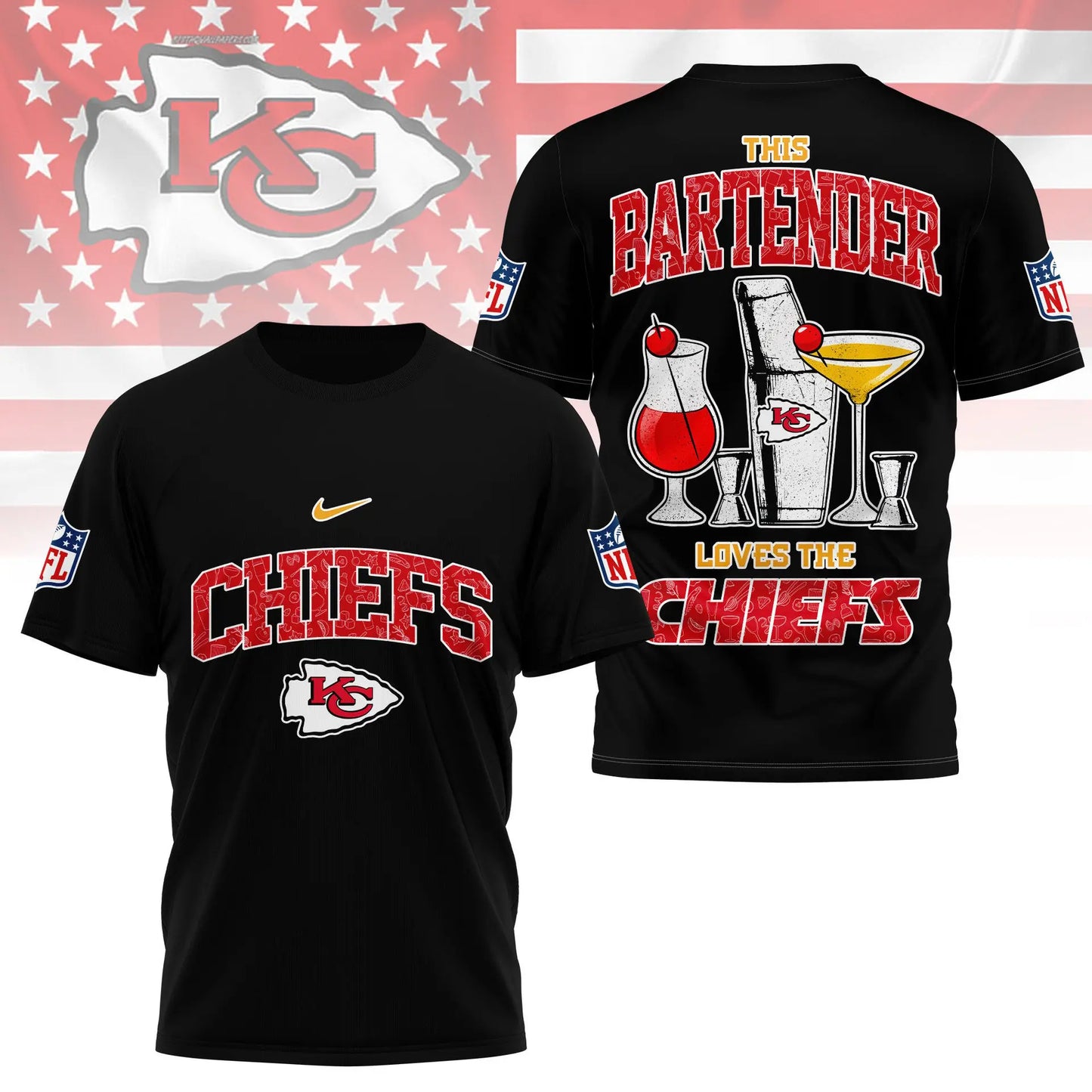 Kansas City Chiefs | Premium NFL Bartender Fan 3D Shirt NY – HuddleStyle.com - Image 4