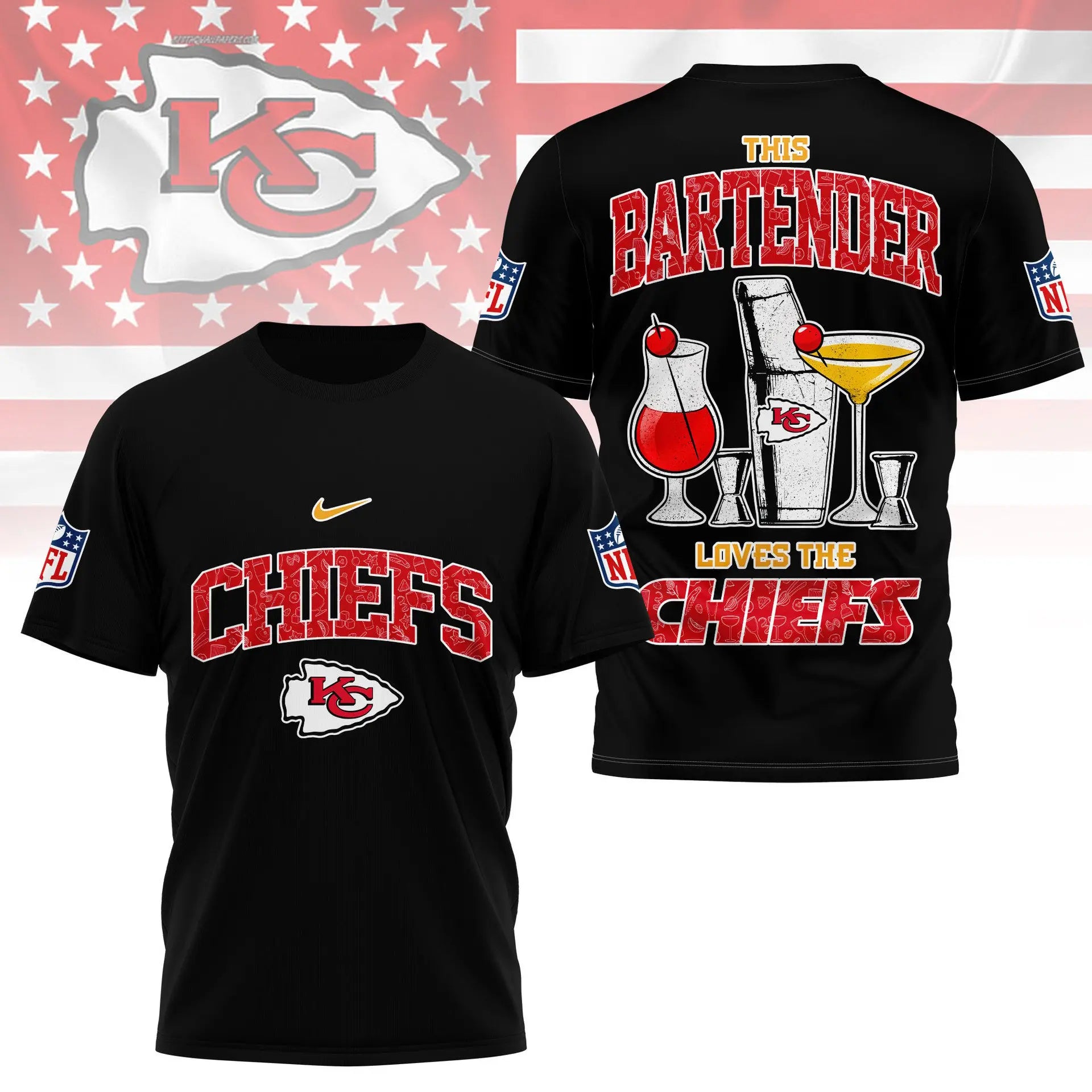 Kansas City Chiefs | Premium NFL Bartender Fan 3D Shirt NY – HuddleStyle.com - Image 4