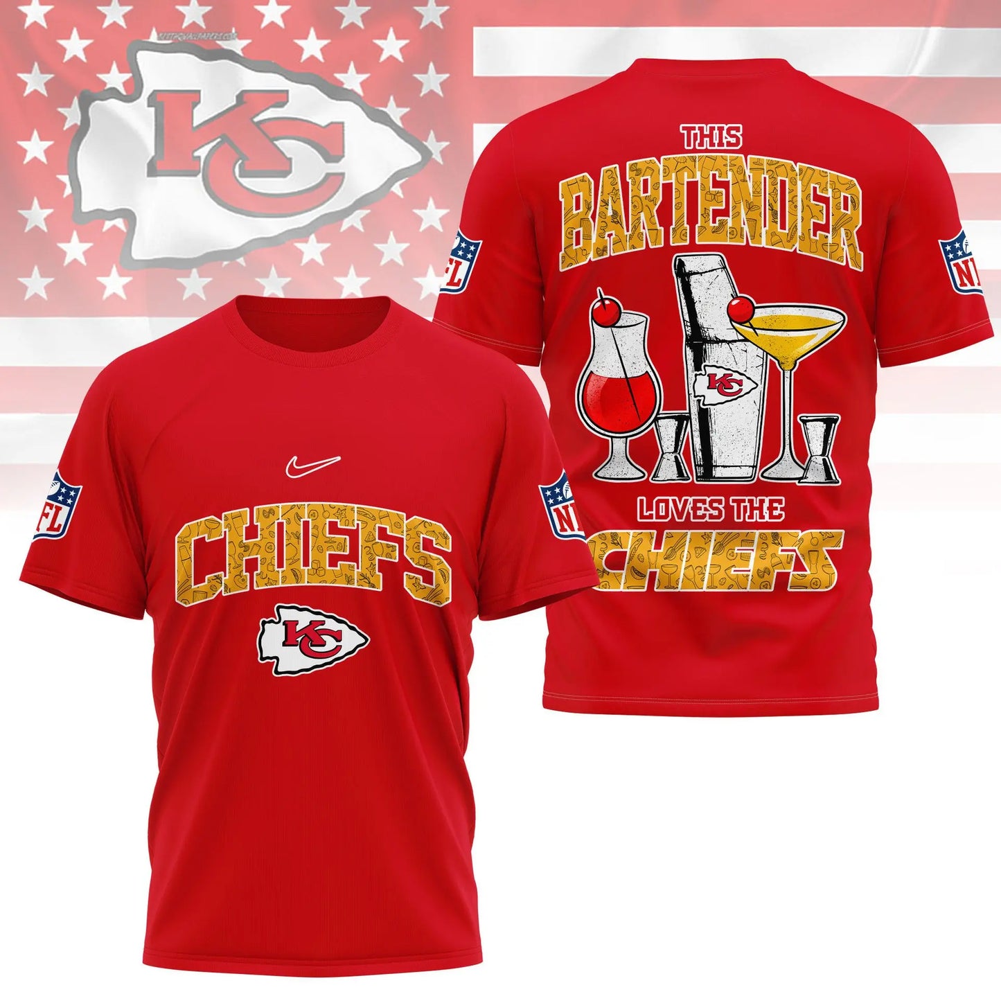 Kansas City Chiefs | Premium NFL Bartender Fan 3D Shirt NY – HuddleStyle.com - Image 2
