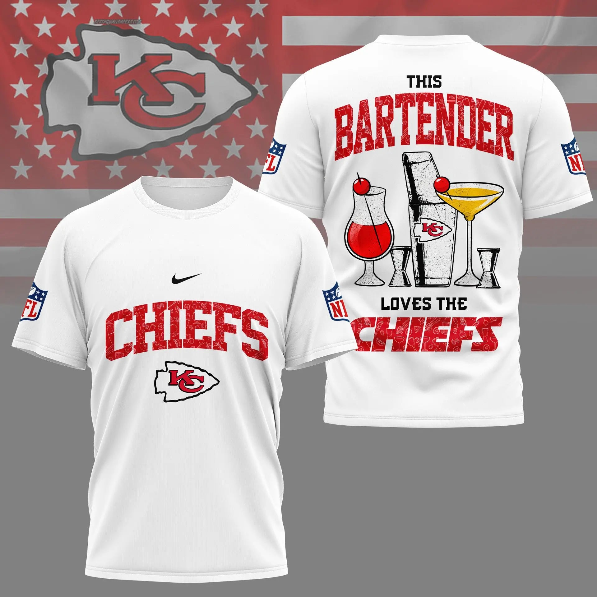 Kansas City Chiefs | Premium NFL Bartender Fan 3D Shirt NY – HuddleStyle.com - Image 3