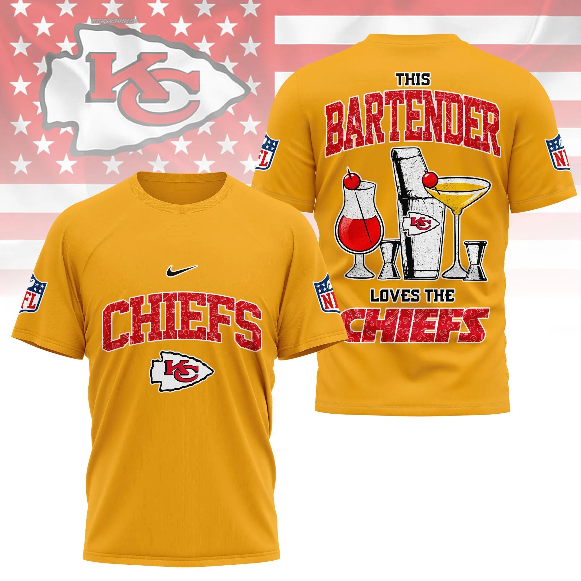 Kansas City Chiefs | Premium NFL Bartender Fan 3D Shirt NY – HuddleStyle.com - Main