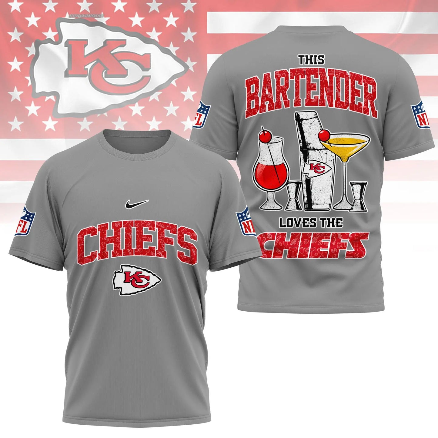 Kansas City Chiefs | Premium NFL Bartender Fan 3D Shirt NY – HuddleStyle.com - Image 5