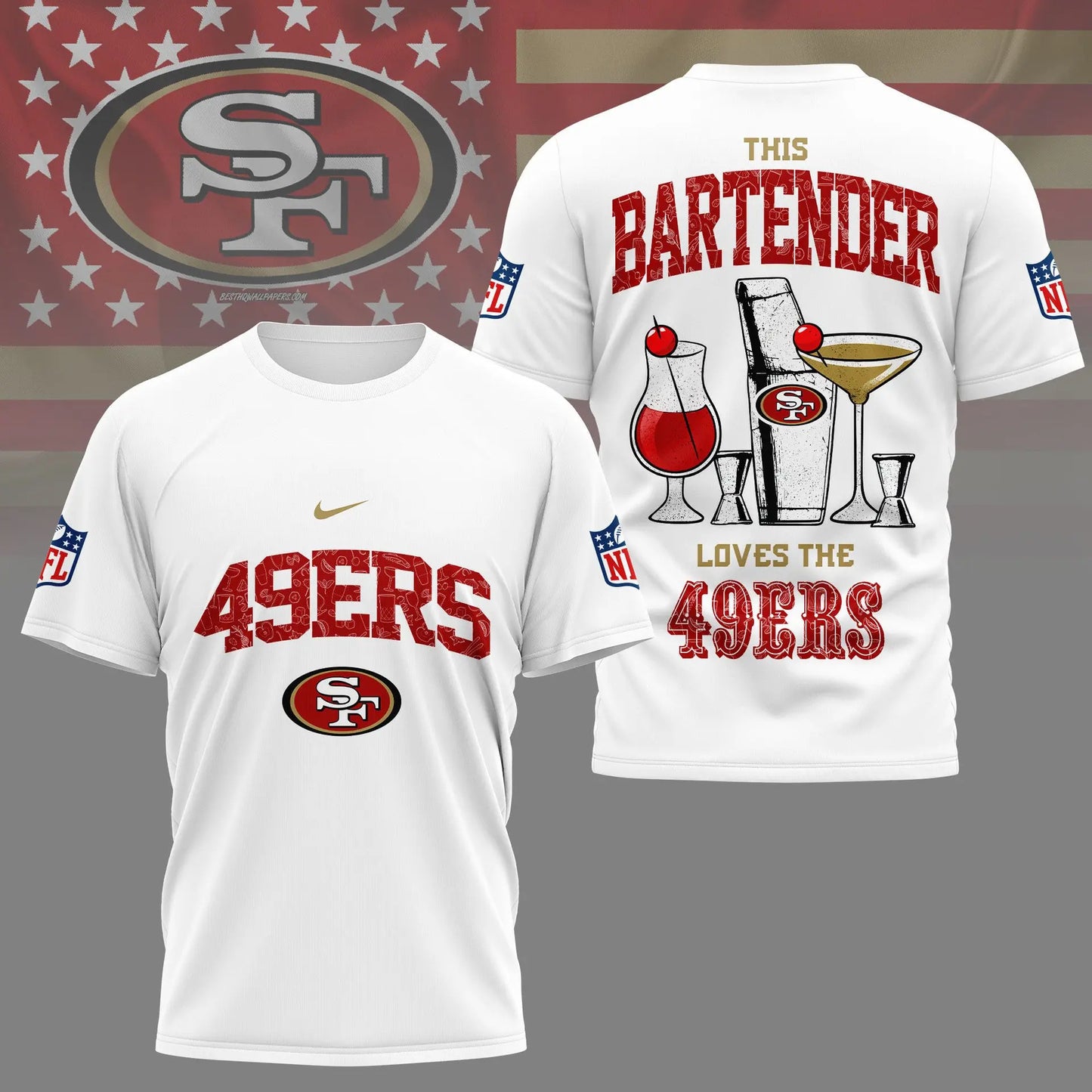 San Francisco 49ers | Premium NFL Bartender Fan 3D Shirt NY – HuddleStyle.com - Image 3