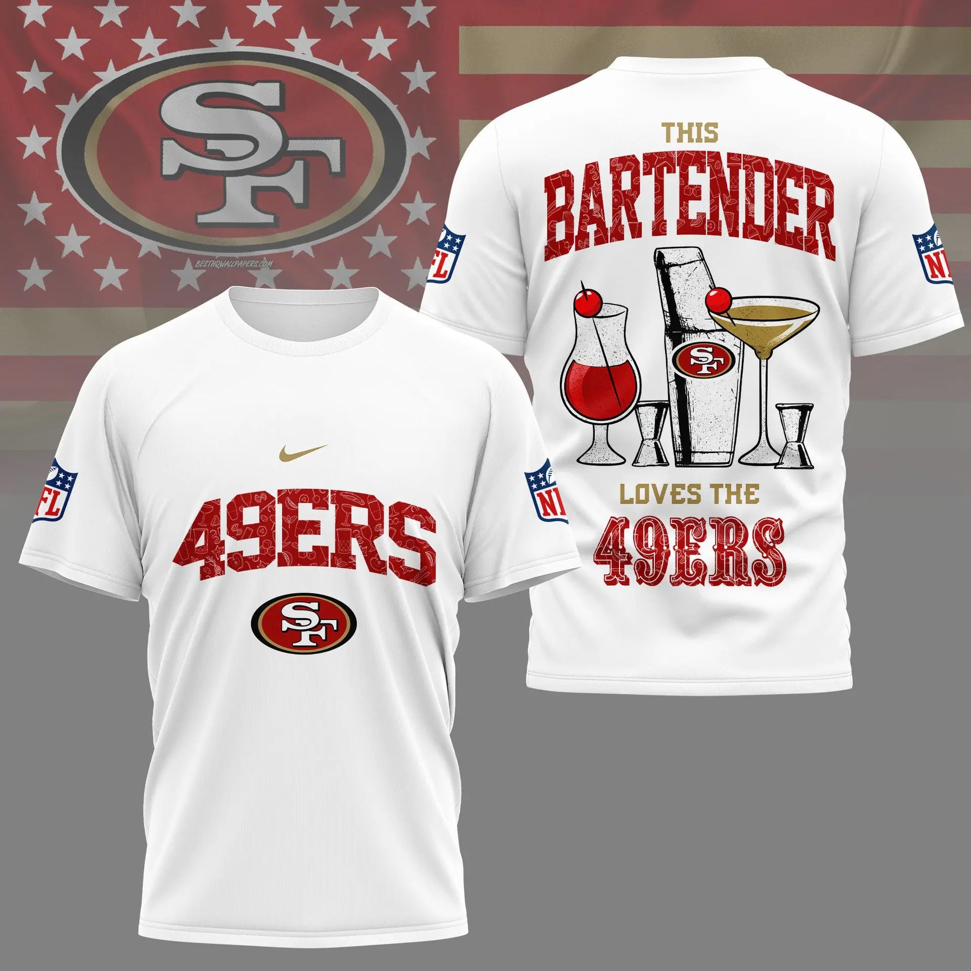 San Francisco 49ers | Premium NFL Bartender Fan 3D Shirt NY – HuddleStyle.com - Image 3