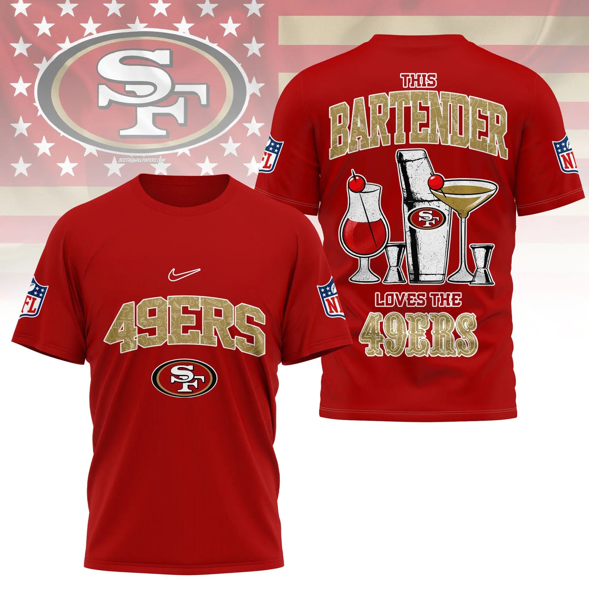San Francisco 49ers | Premium NFL Bartender Fan 3D Shirt NY – HuddleStyle.com - Image 4