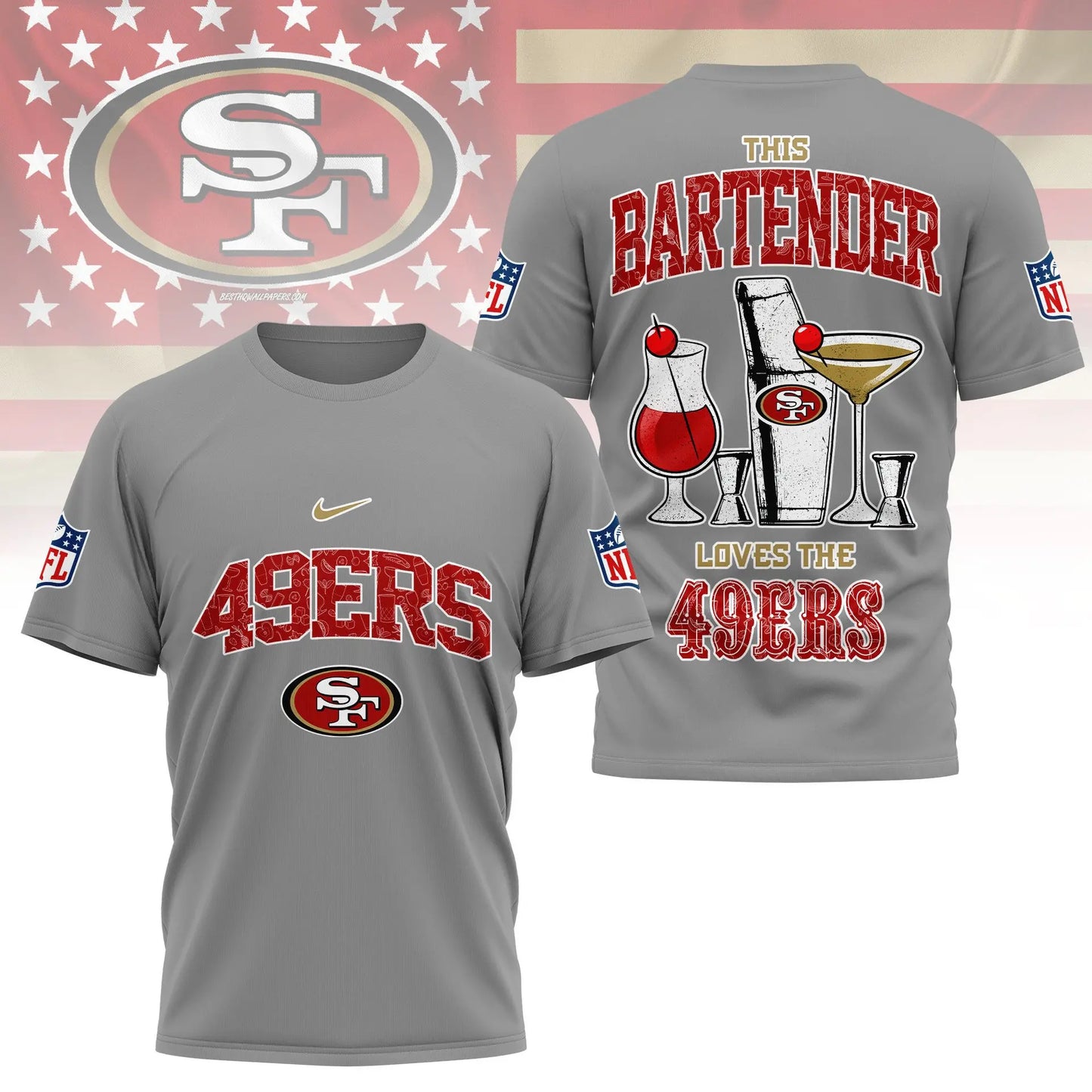 San Francisco 49ers | Premium NFL Bartender Fan 3D Shirt NY – HuddleStyle.com - Image 2