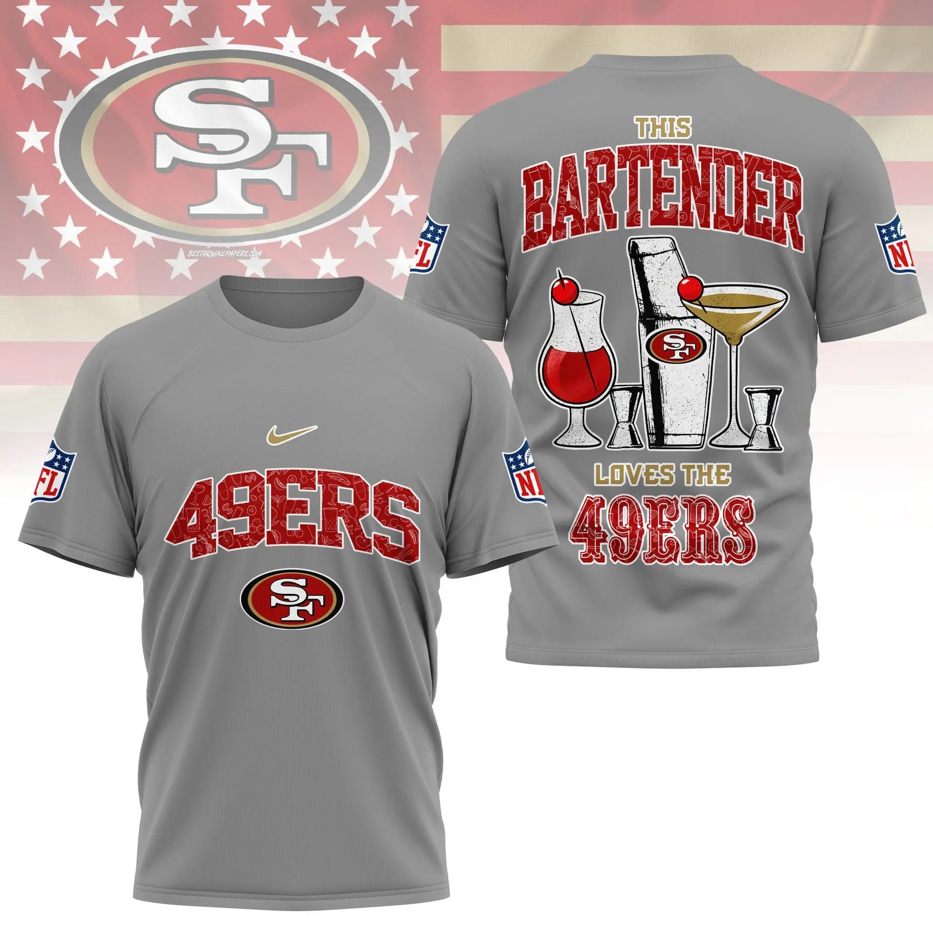 San Francisco 49ers | Premium NFL Bartender Fan 3D Shirt NY – HuddleStyle.com - Image 2