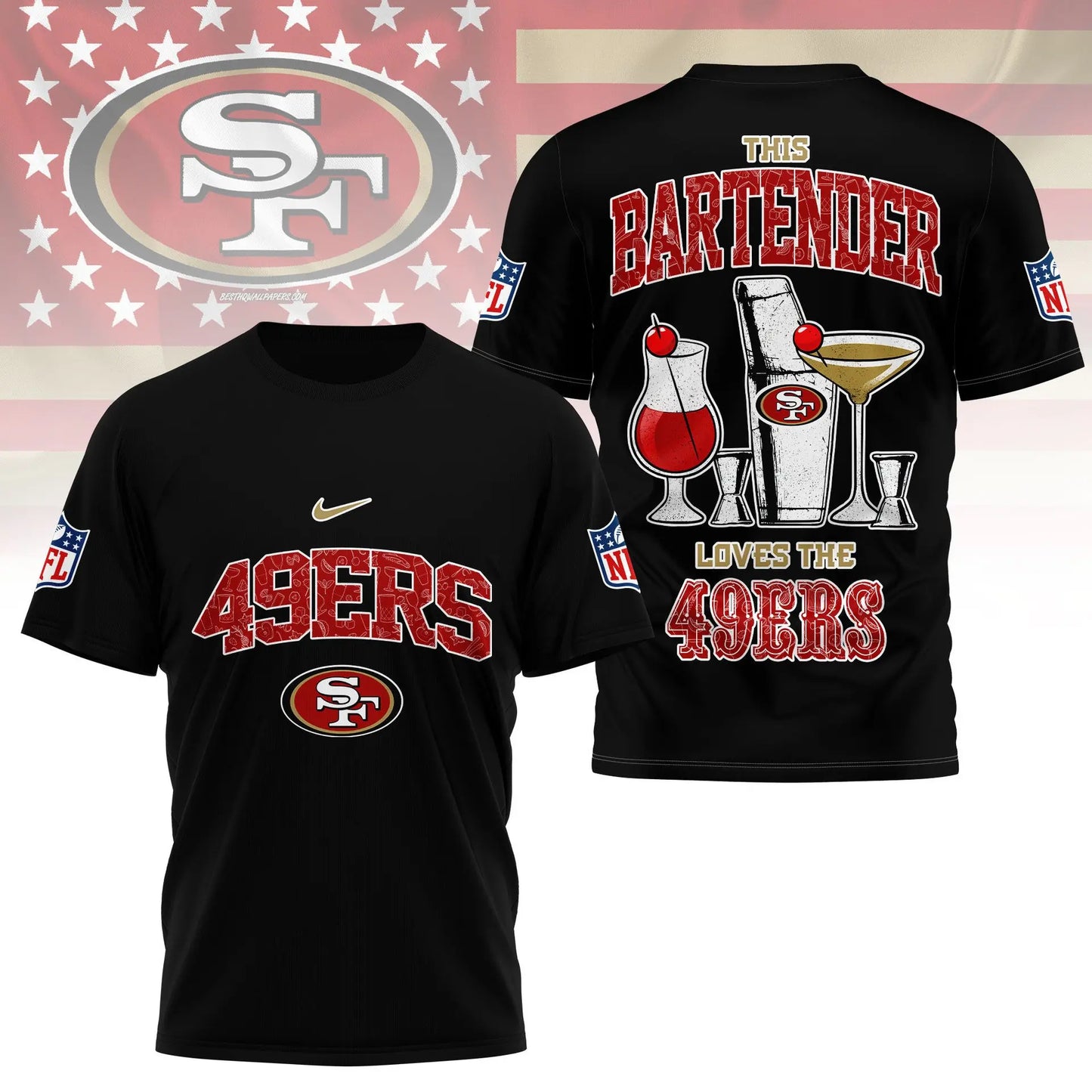 San Francisco 49ers | Premium NFL Bartender Fan 3D Shirt NY – HuddleStyle.com - Main