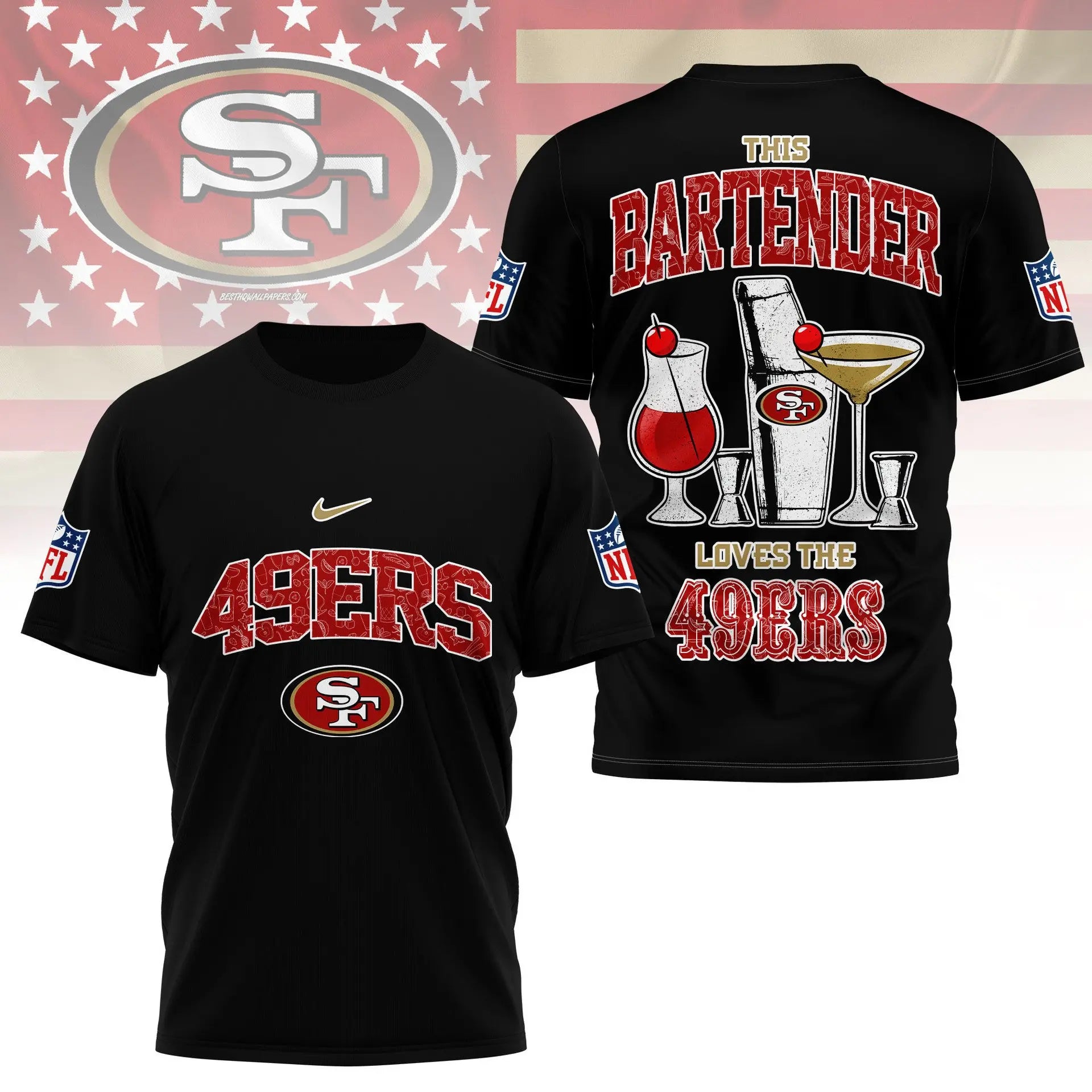 San Francisco 49ers | Premium NFL Bartender Fan 3D Shirt NY – HuddleStyle.com - Main