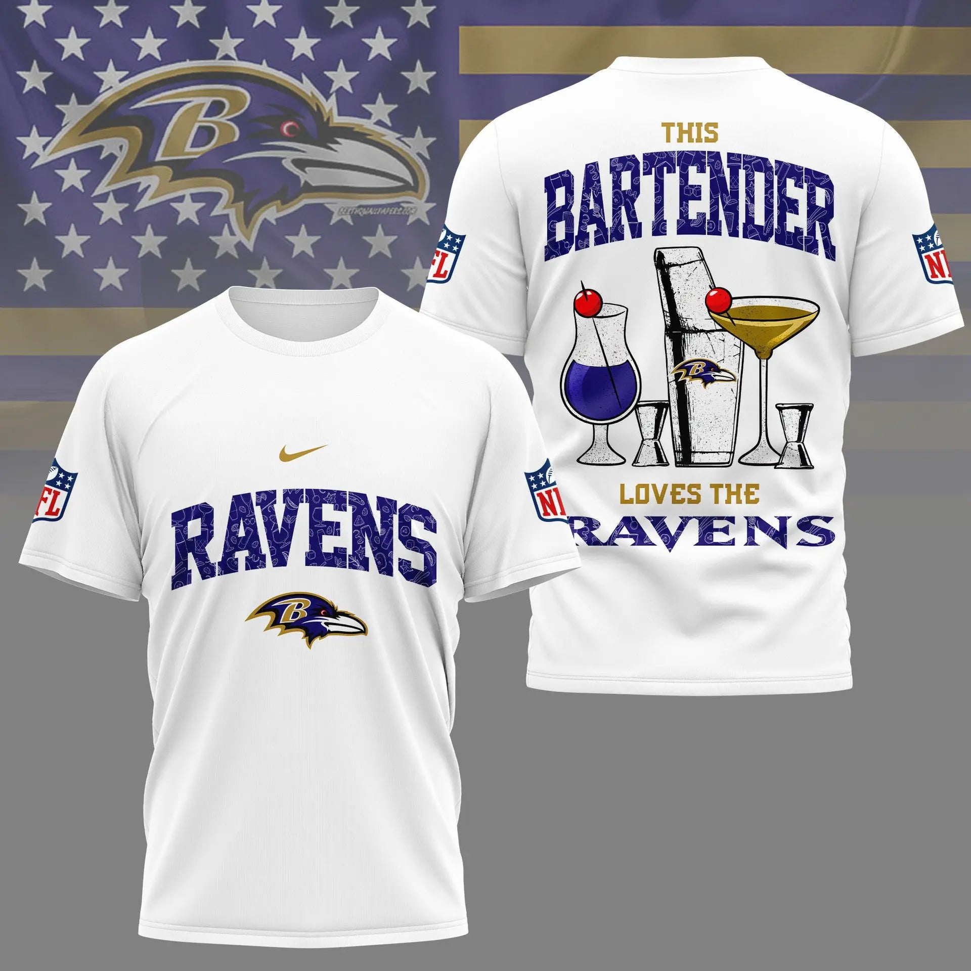 Baltimore Ravens | Premium NFL Bartender Fan 3D Shirt NY – HuddleStyle.com - Image 3