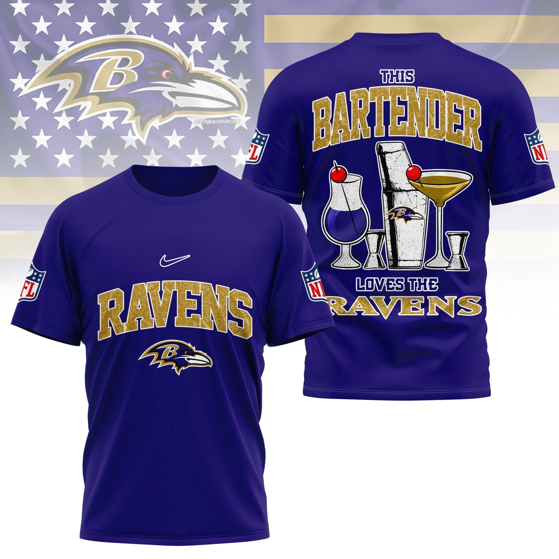 Baltimore Ravens | Premium NFL Bartender Fan 3D Shirt NY – HuddleStyle.com - Image 2