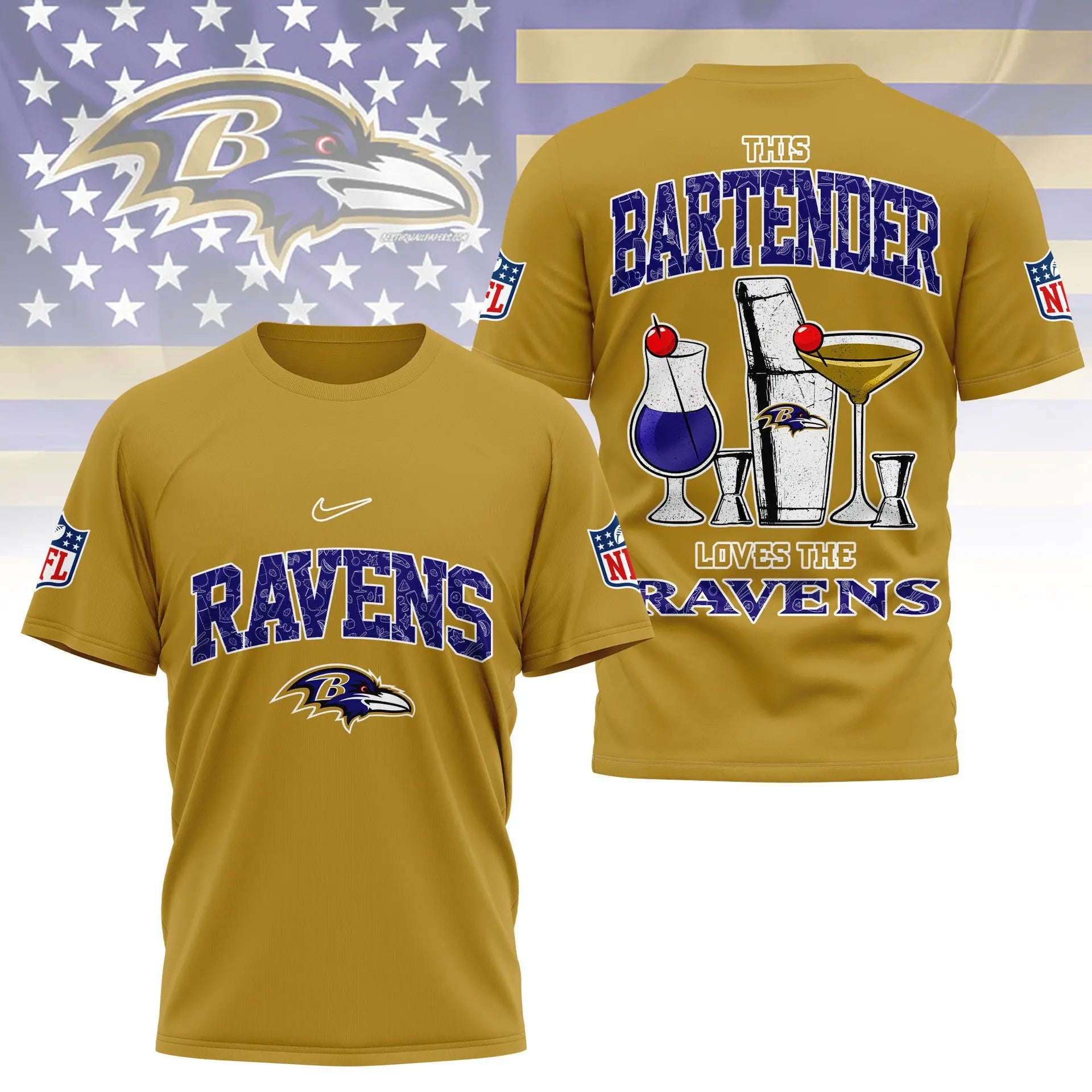 Baltimore Ravens | Premium NFL Bartender Fan 3D Shirt NY – HuddleStyle.com - Main