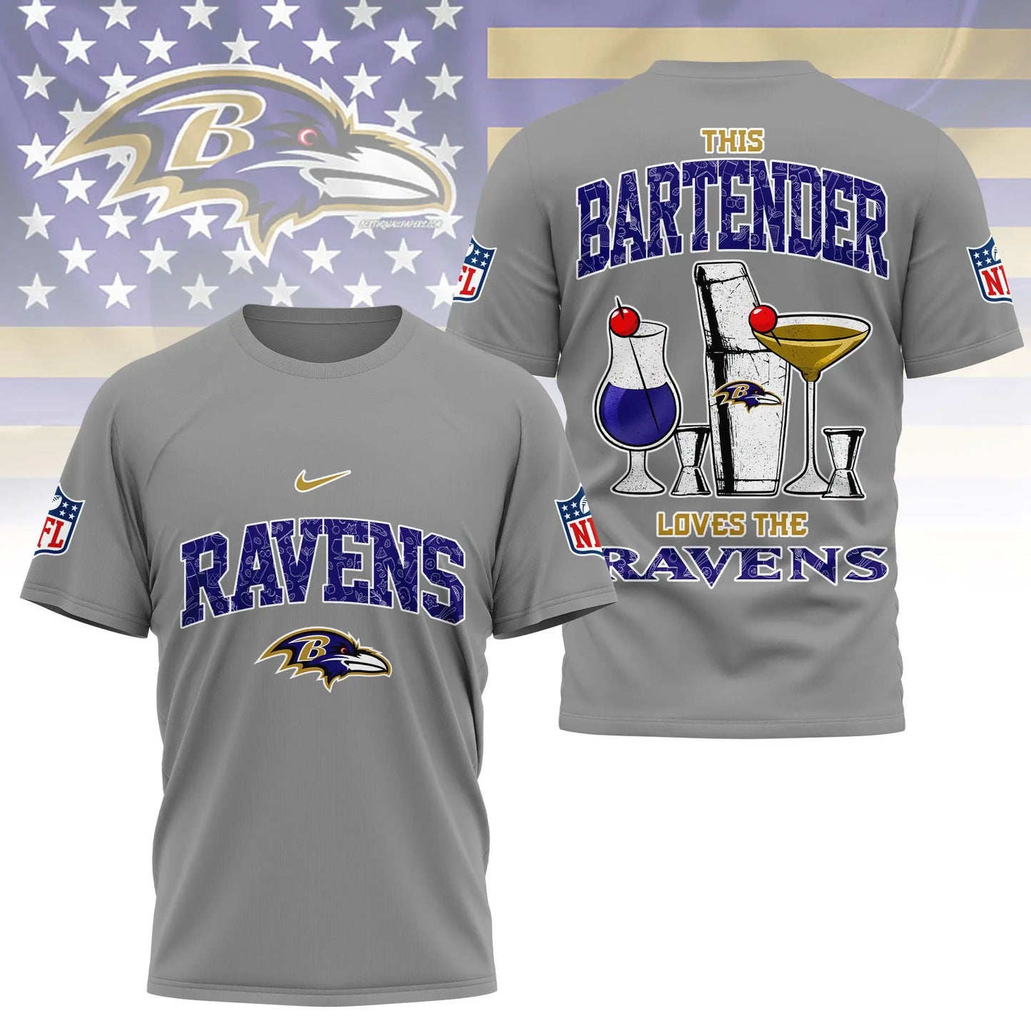 Baltimore Ravens | Premium NFL Bartender Fan 3D Shirt NY – HuddleStyle.com - Image 2