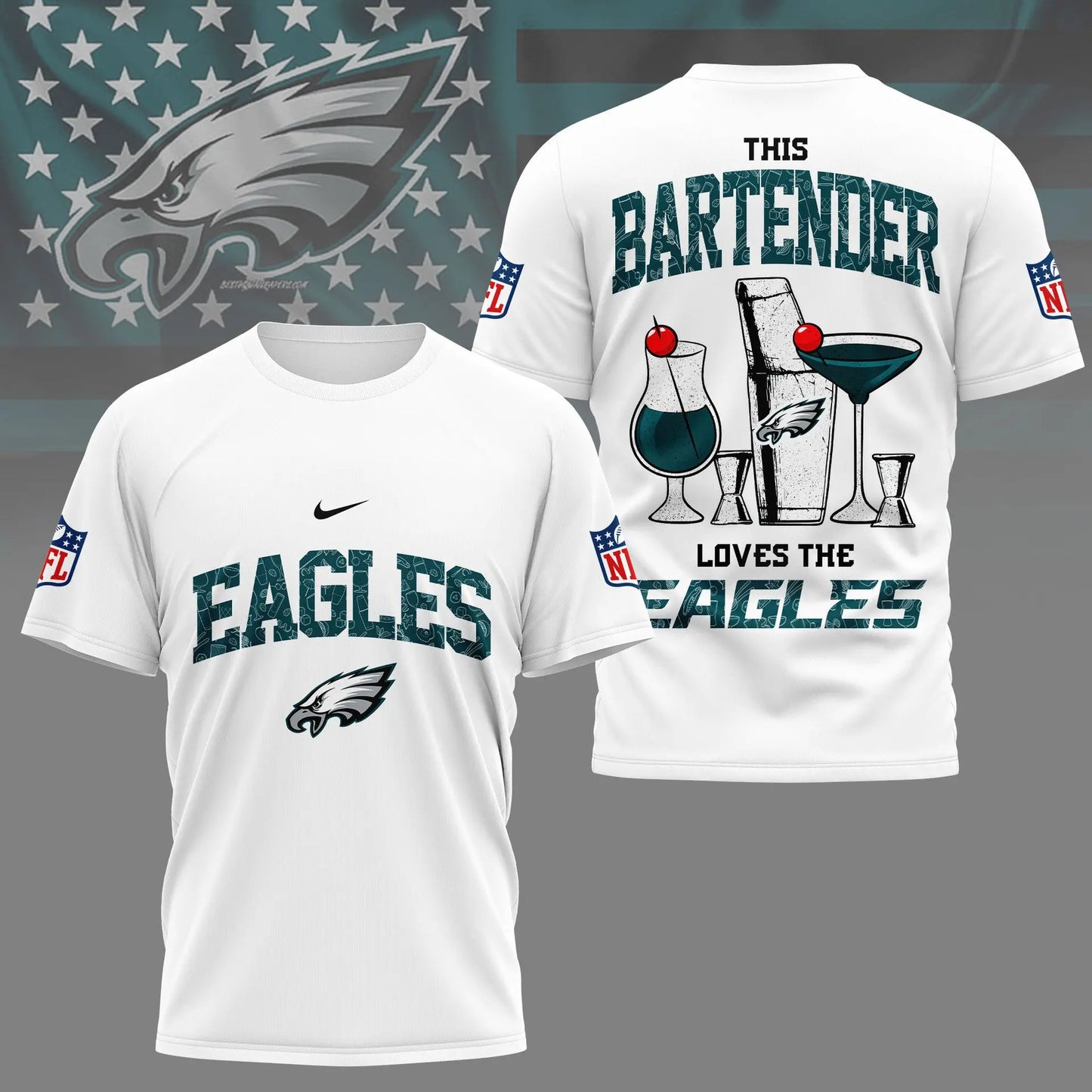 Philadelphia Eagles | Premium NFL Bartender Fan 3D Shirt NY – HuddleStyle.com - Image 2