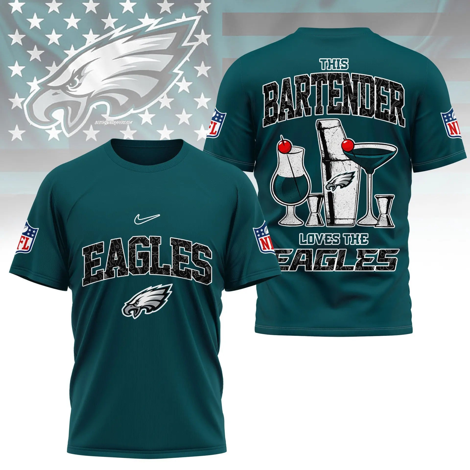 Philadelphia Eagles | Premium NFL Bartender Fan 3D Shirt NY – HuddleStyle.com - Image 2