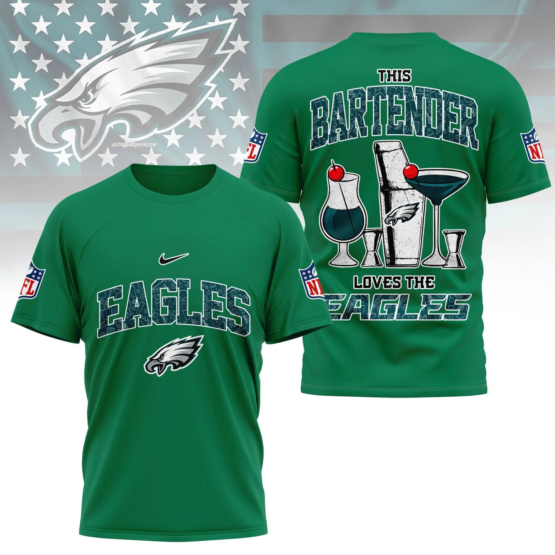 Philadelphia Eagles | Premium NFL Bartender Fan 3D Shirt NY – HuddleStyle.com - Image 3