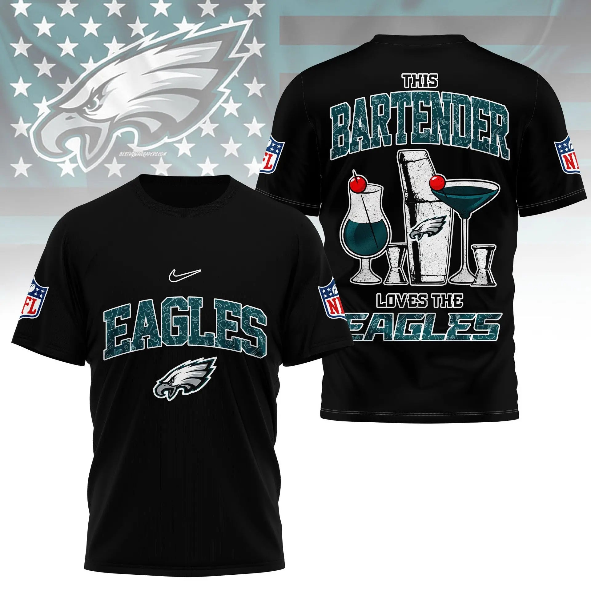 Philadelphia Eagles | Premium NFL Bartender Fan 3D Shirt NY – HuddleStyle.com - Image 3