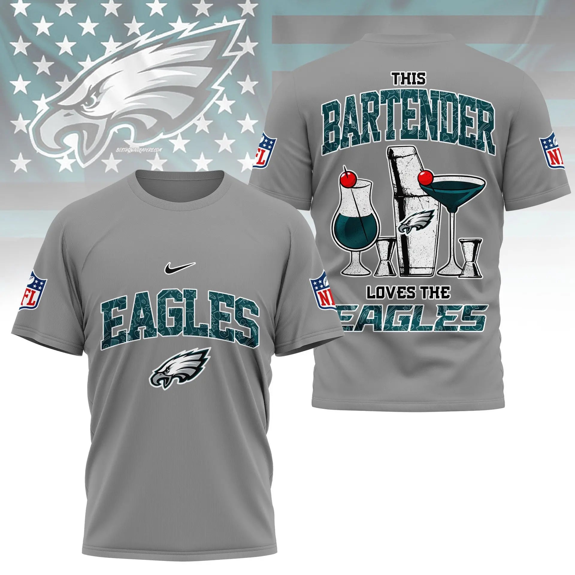 Philadelphia Eagles | Premium NFL Bartender Fan 3D Shirt NY – HuddleStyle.com - Main