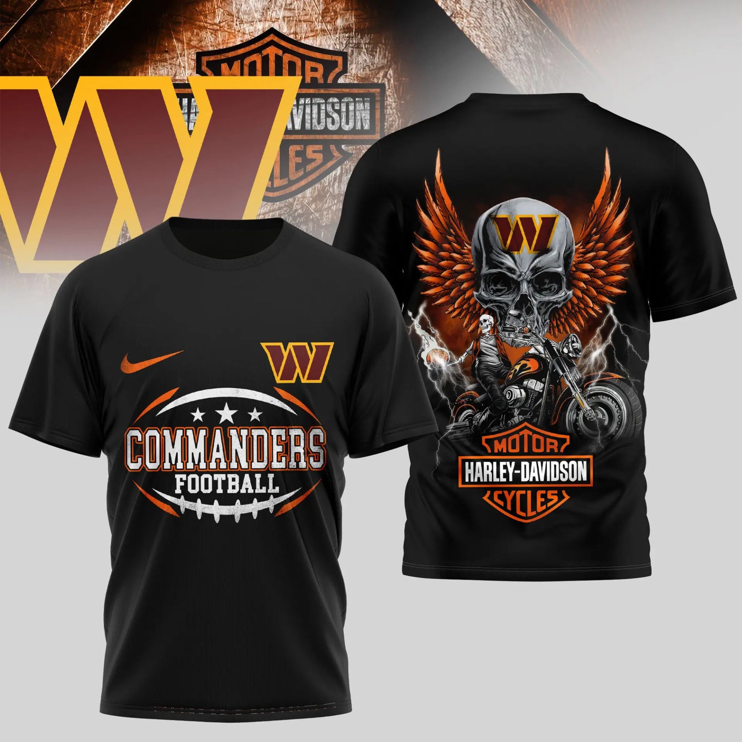 Washington Commanders | Premium NFL Harley Davidson 3D Shirt TD – HuddleStyle.com - Image 3