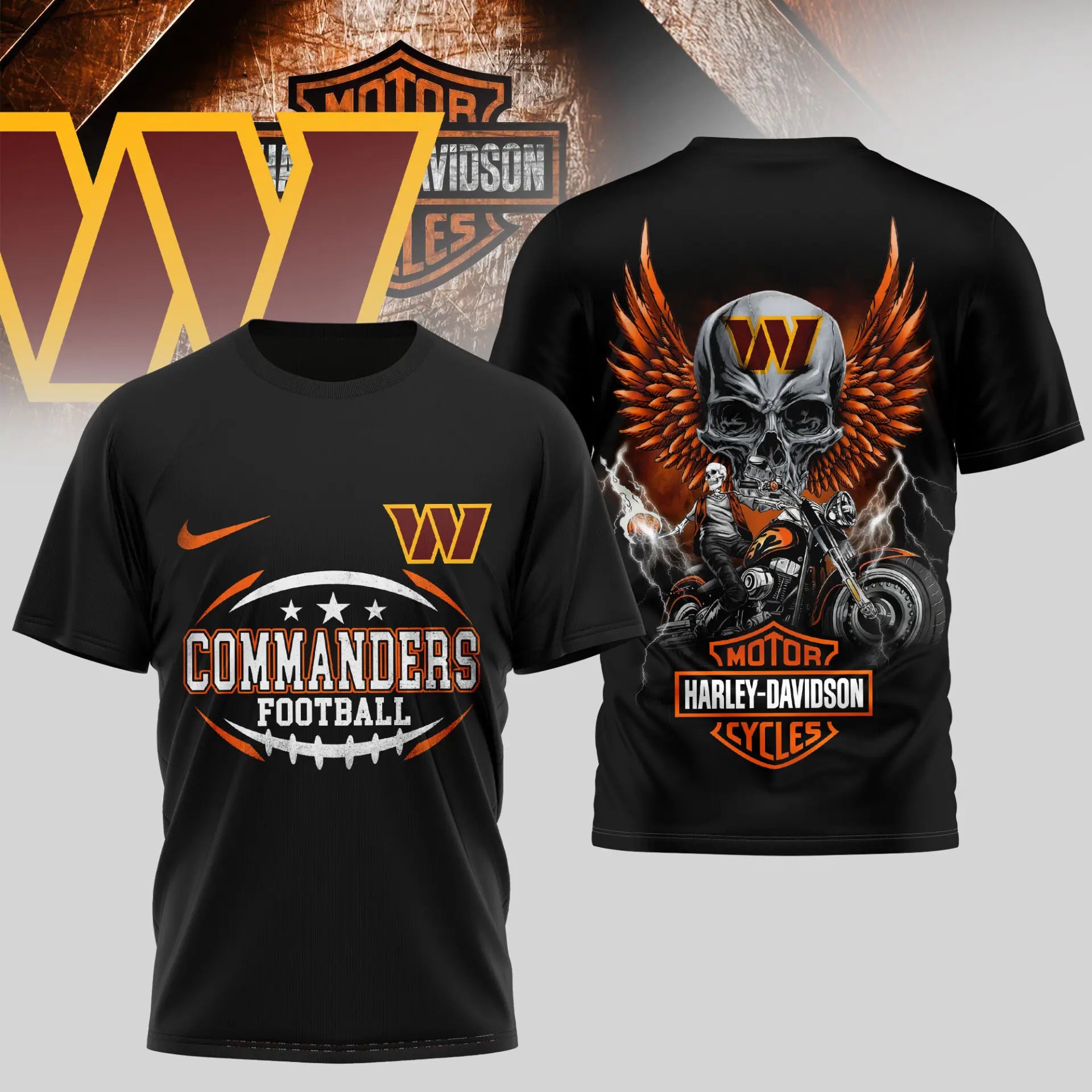 Washington Commanders | Premium NFL Harley Davidson 3D Shirt TD – HuddleStyle.com - Image 3