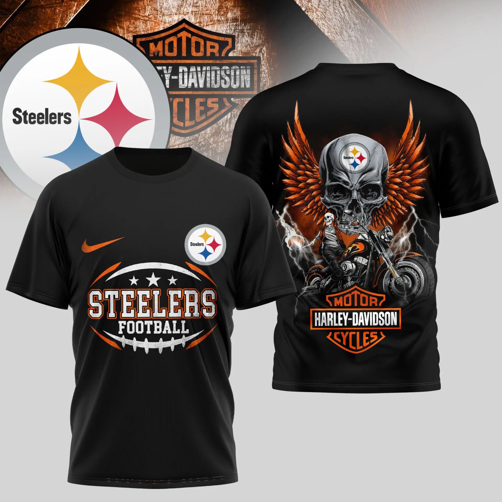 Pittsburgh Steelers | Premium NFL Harley Davidson 3D Shirt TD – HuddleStyle.com - Image 4