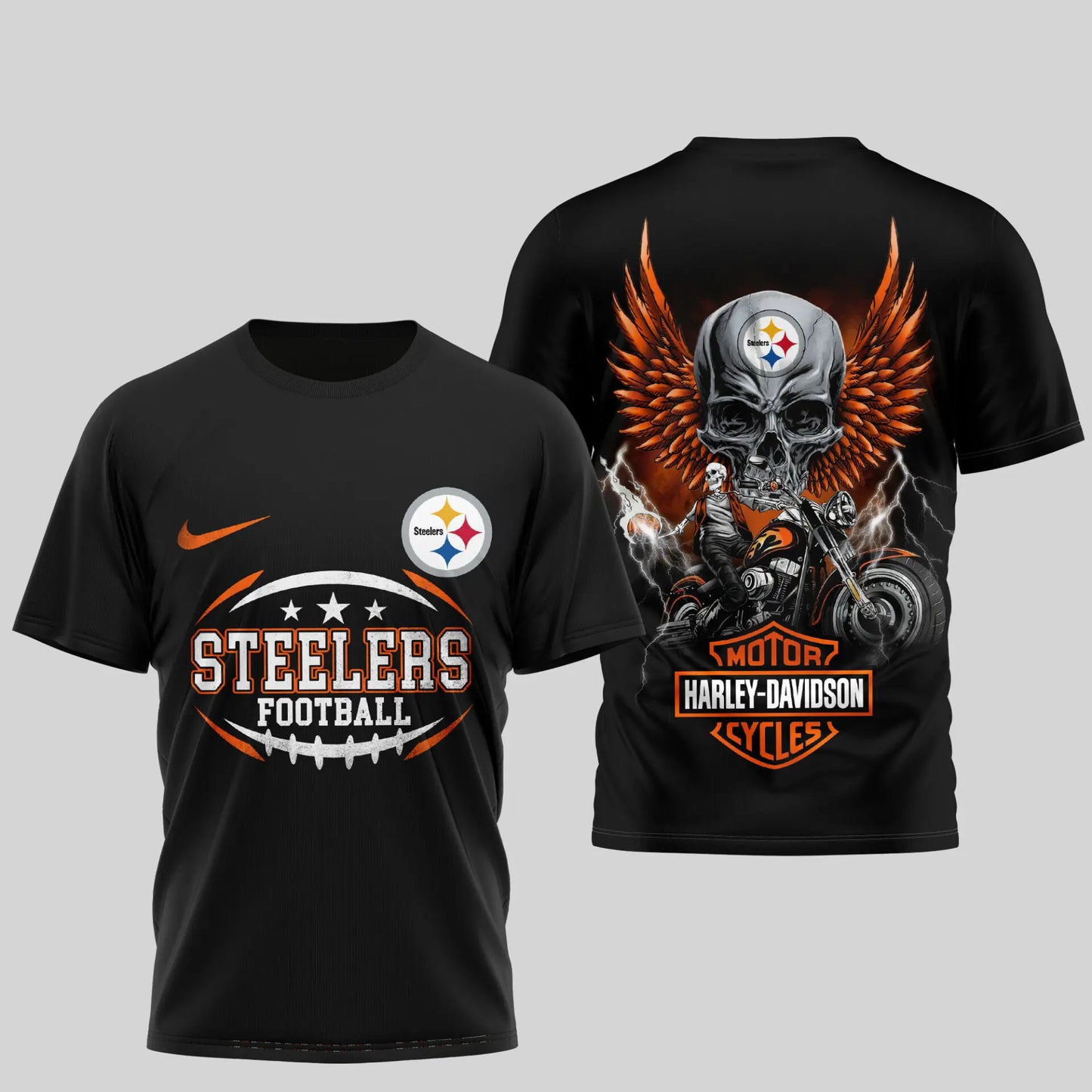 Pittsburgh Steelers | Premium NFL Harley Davidson 3D Shirt TD – HuddleStyle.com - Image 2
