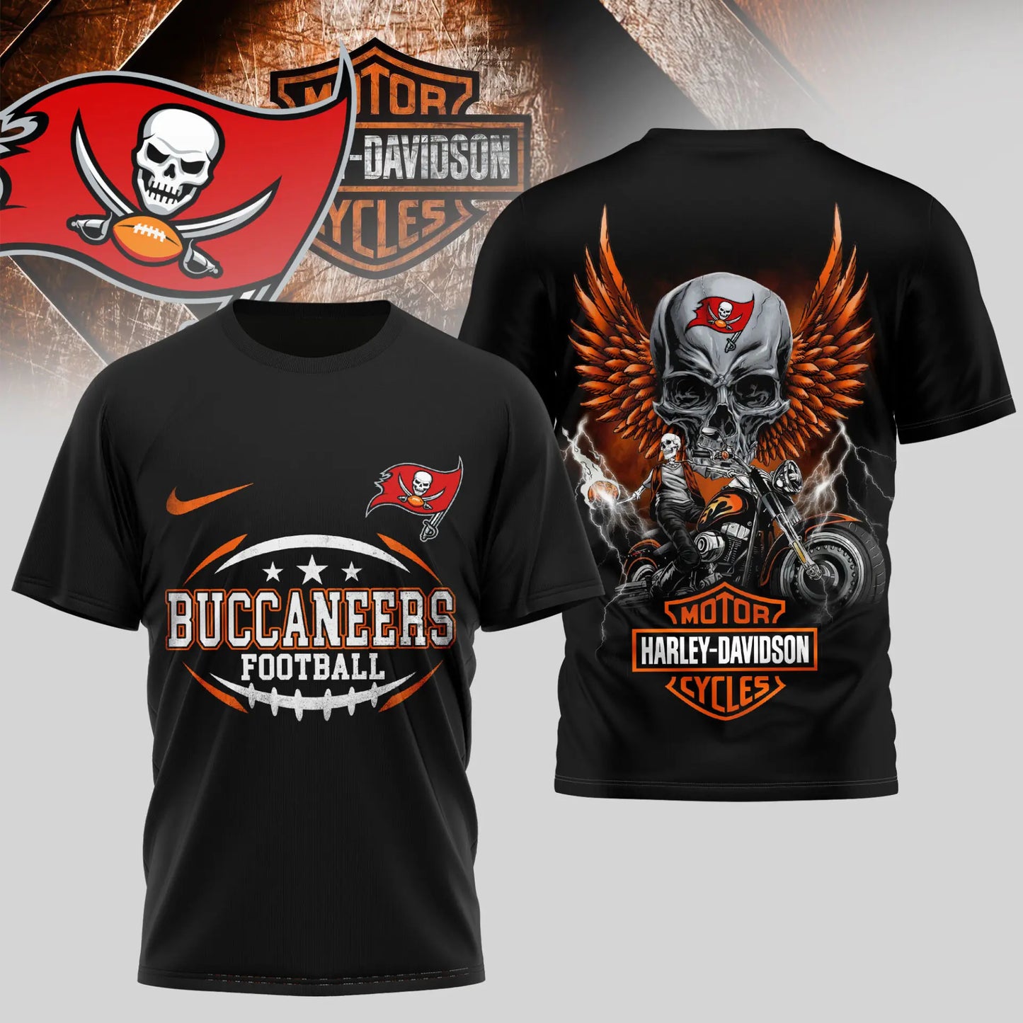Tampa Bay Buccaneers | Premium NFL Harley Davidson 3D Shirt TD – HuddleStyle.com - Image 2
