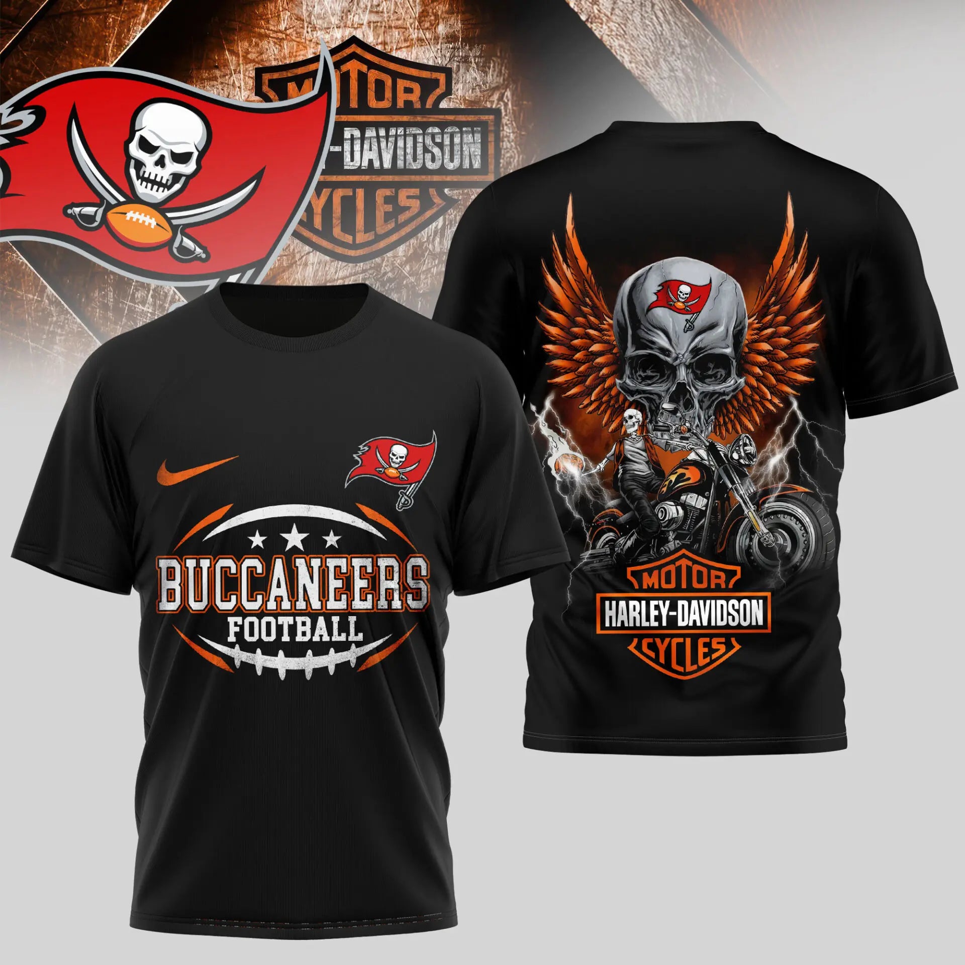 Tampa Bay Buccaneers | Premium NFL Harley Davidson 3D Shirt TD – HuddleStyle.com - Image 2
