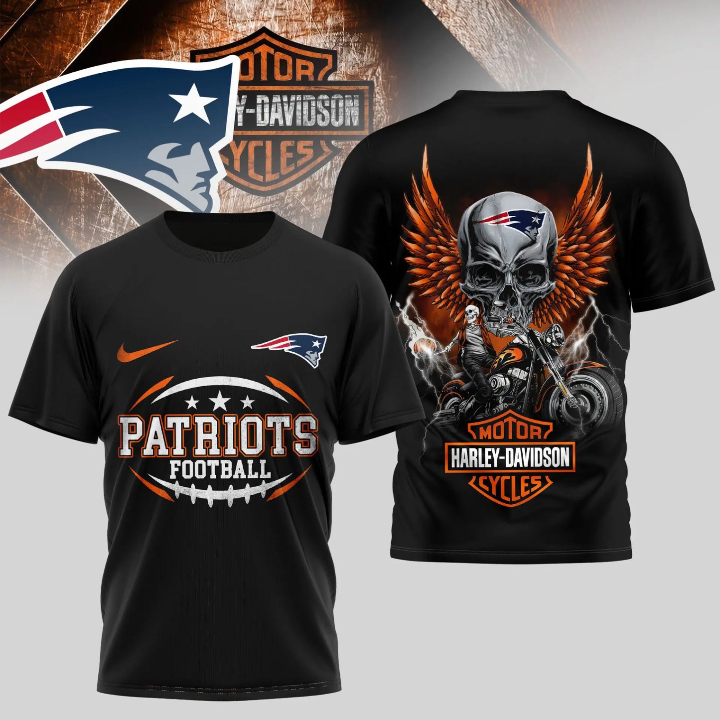 New England Patriots | Premium NFL Harley Davidson 3D Shirt TD – HuddleStyle.com - Image 2