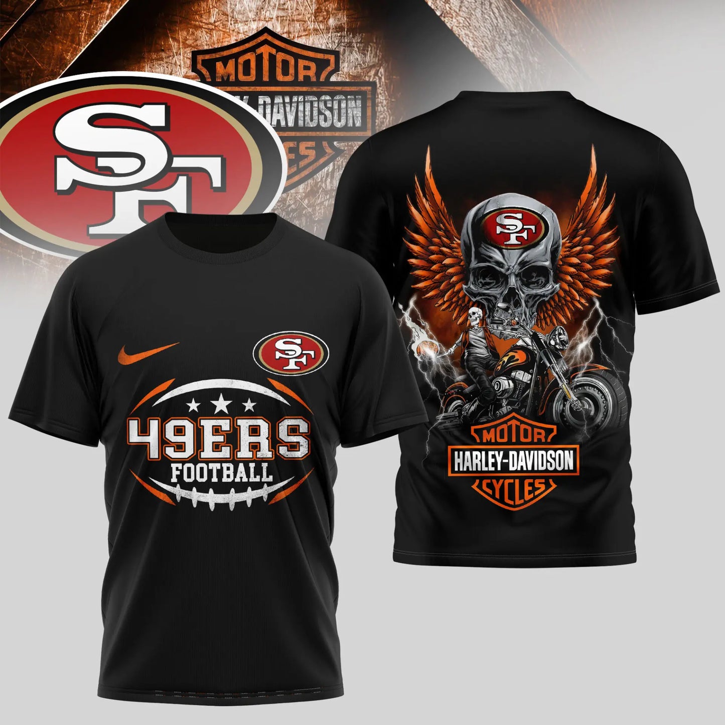San Francisco 49ers | Premium NFL Harley Davidson 3D Shirt TD – HuddleStyle.com - Image 2