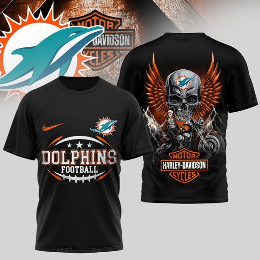 Miami Dolphins | Premium NFL Harley Davidson 3D Shirt TD – HuddleStyle.com - Main