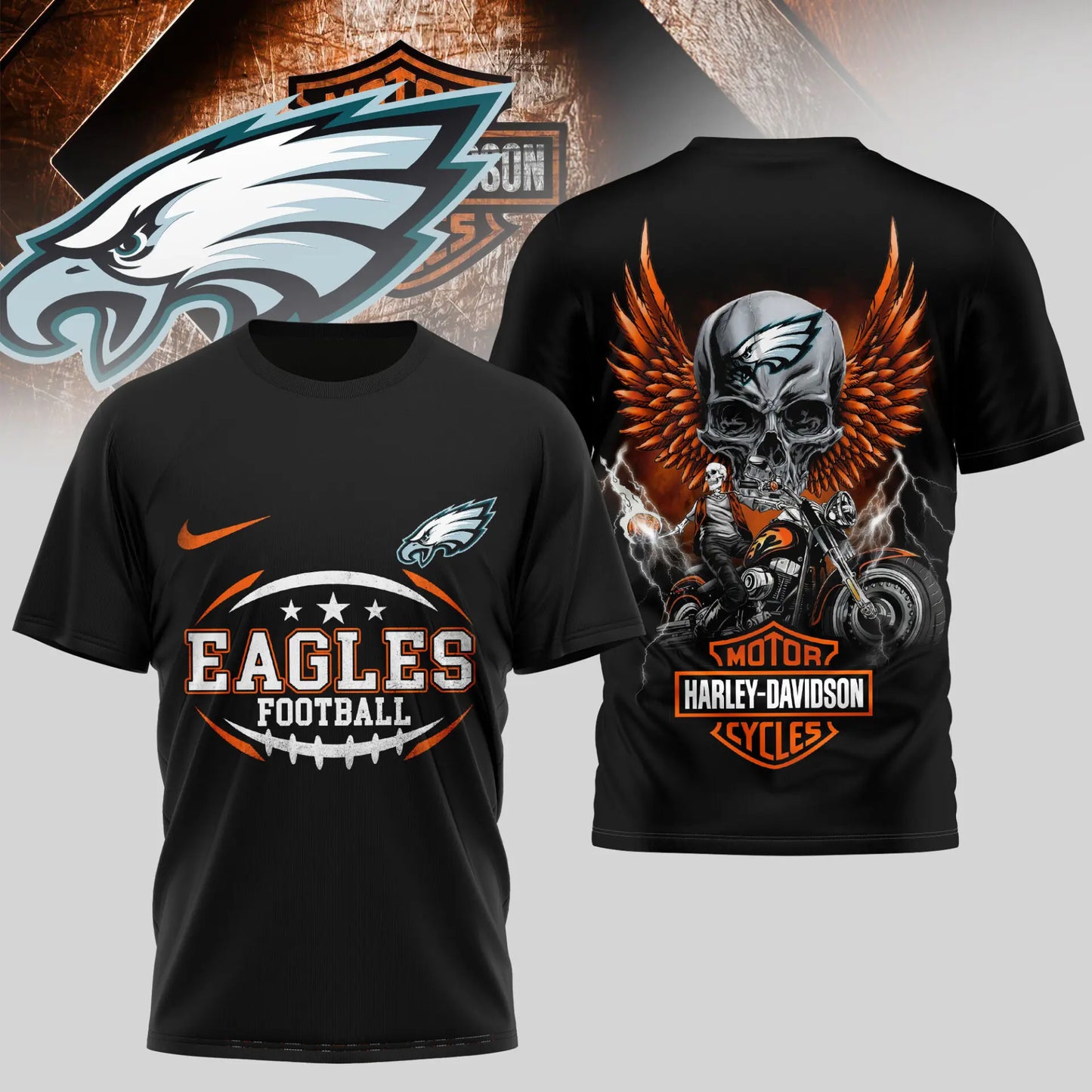 Philadelphia Eagles | Premium NFL Harley Davidson 3D Shirt TD – HuddleStyle.com - Image 2