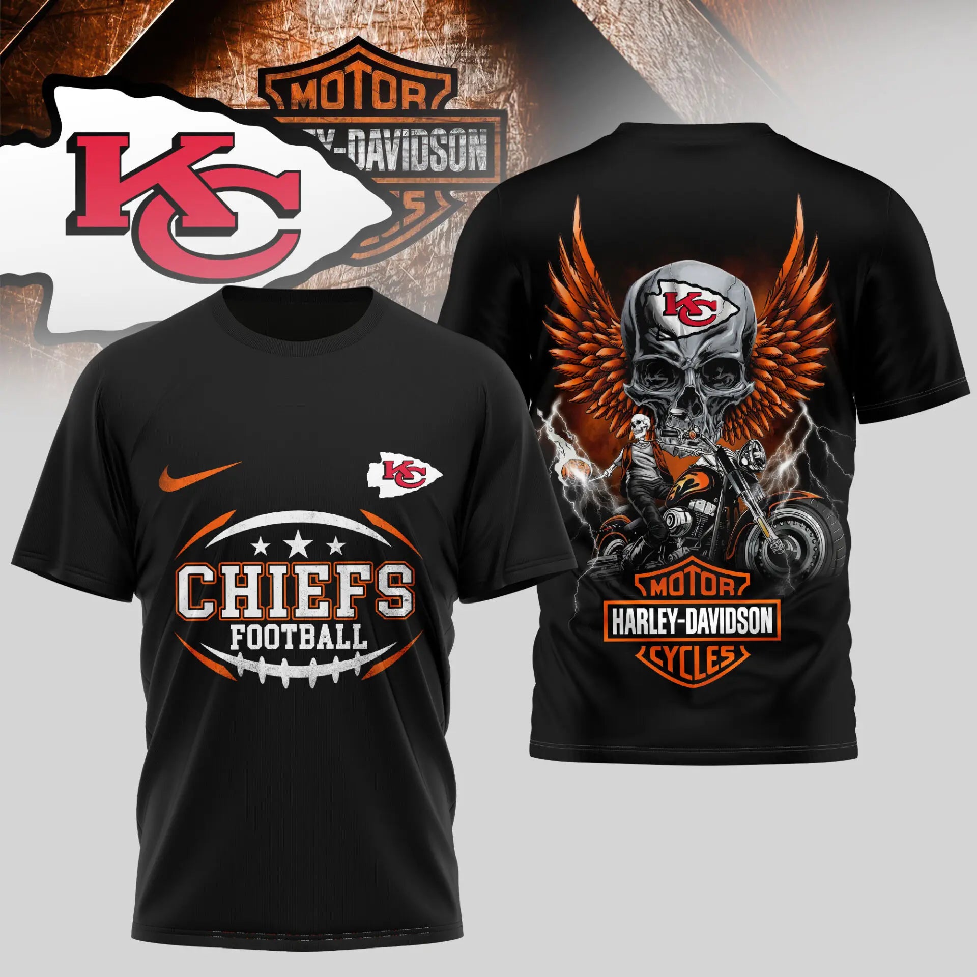 Kansas City Chiefs | Premium NFL Harley Davidson 3D Shirt TD – HuddleStyle.com - Image 2