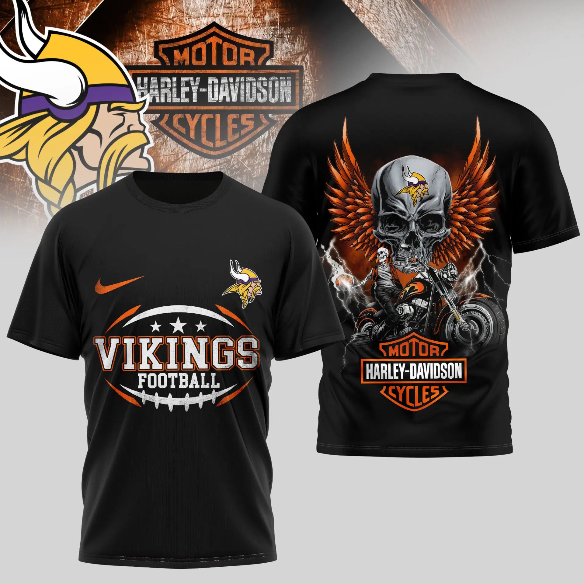 Minnesota Vikings | Premium NFL Harley Davidson 3D Shirt TD – HuddleStyle.com - Image 4