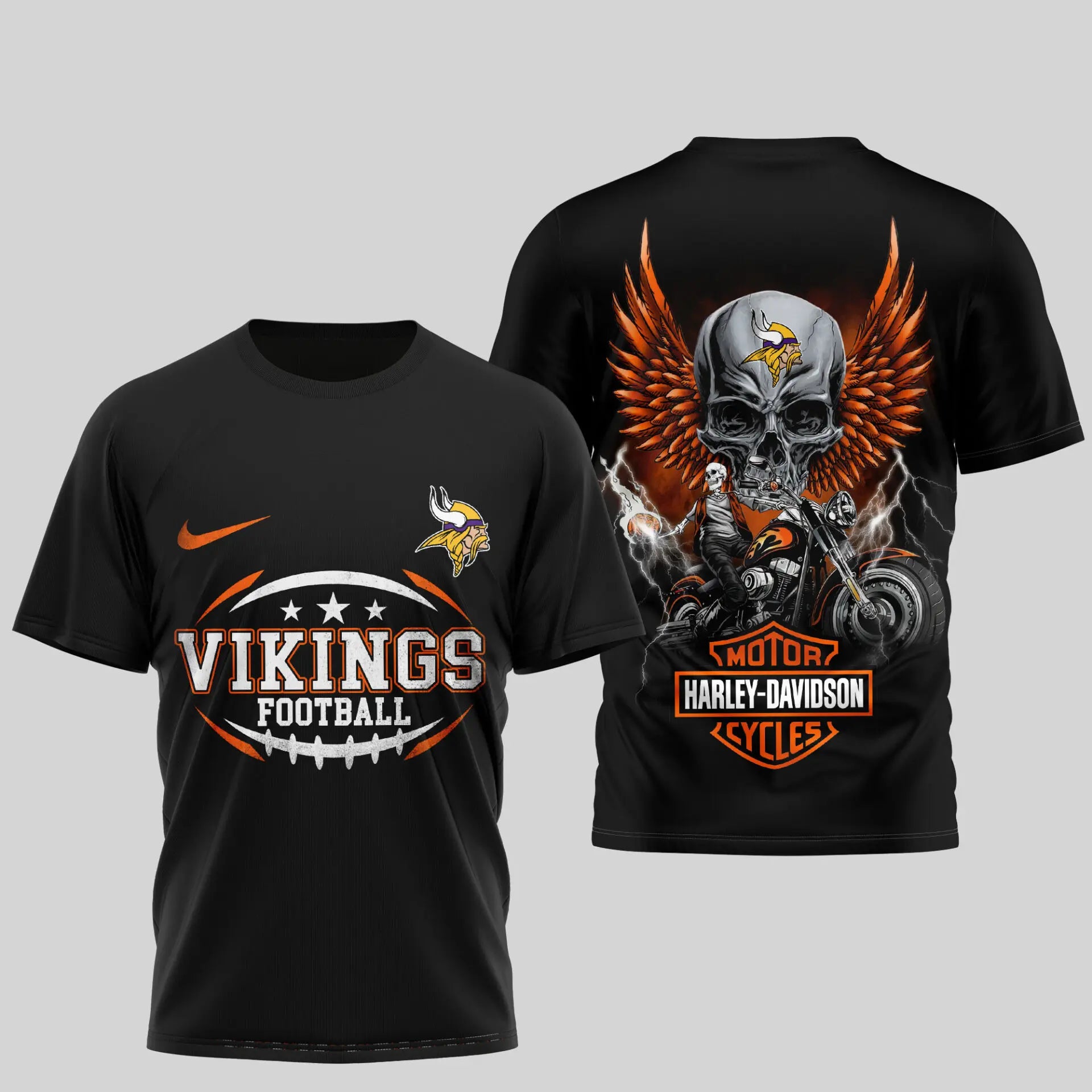 Minnesota Vikings | Premium NFL Harley Davidson 3D Shirt TD – HuddleStyle.com - Main