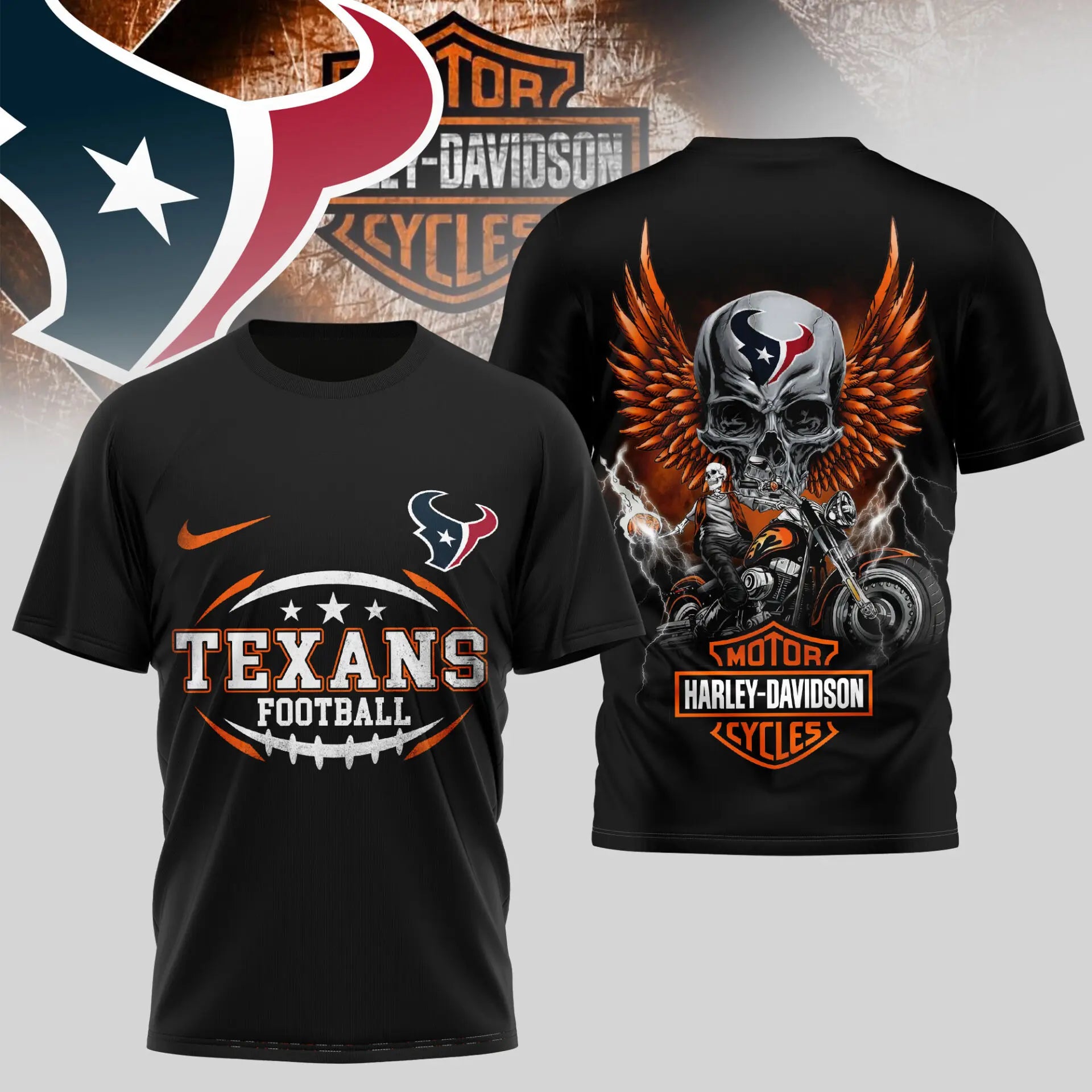 Houston Texans | Premium NFL Harley Davidson 3D Shirt TD – HuddleStyle.com - Main