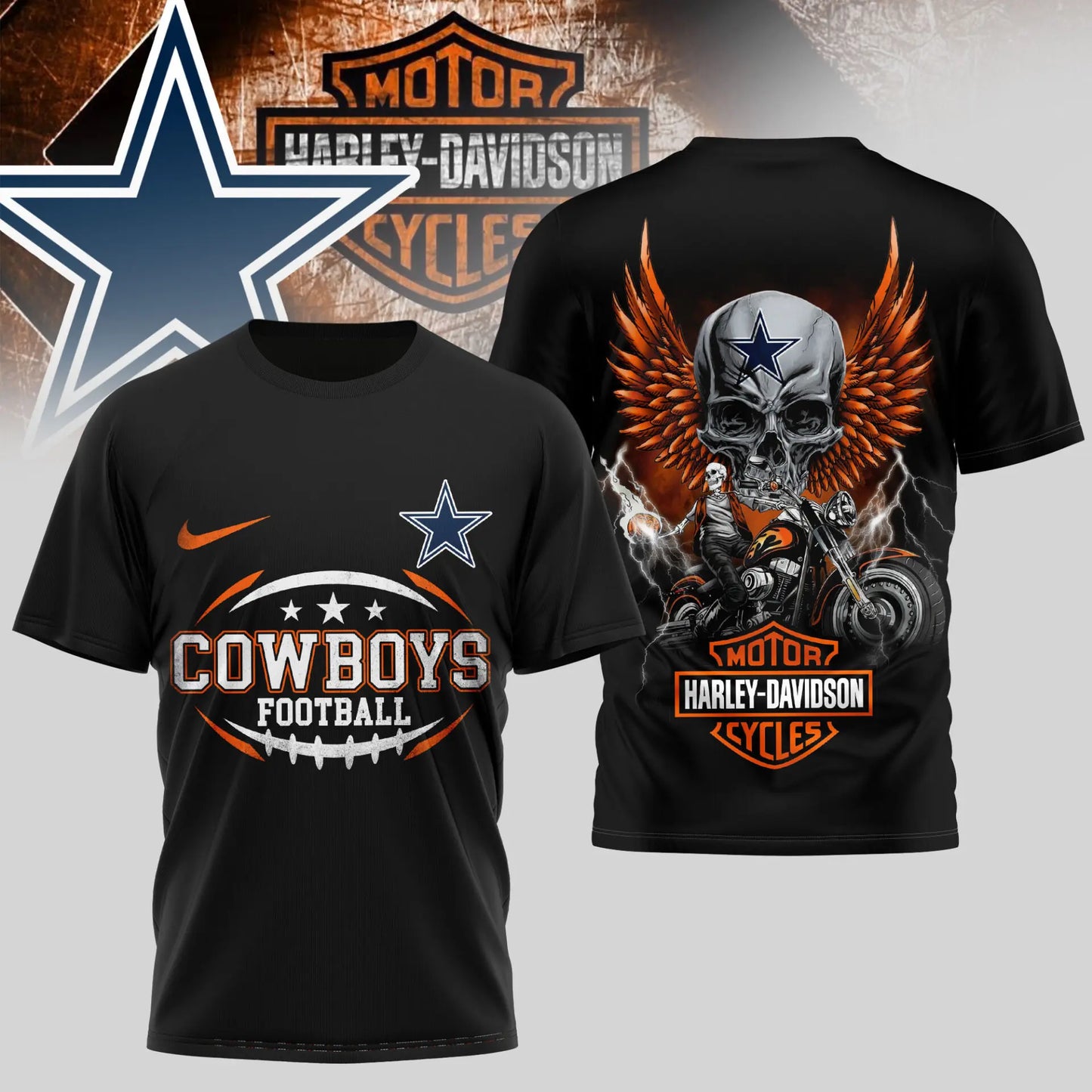 Dallas Cowboys | Premium NFL Harley Davidson 3D Shirt TD – HuddleStyle.com - Image 4