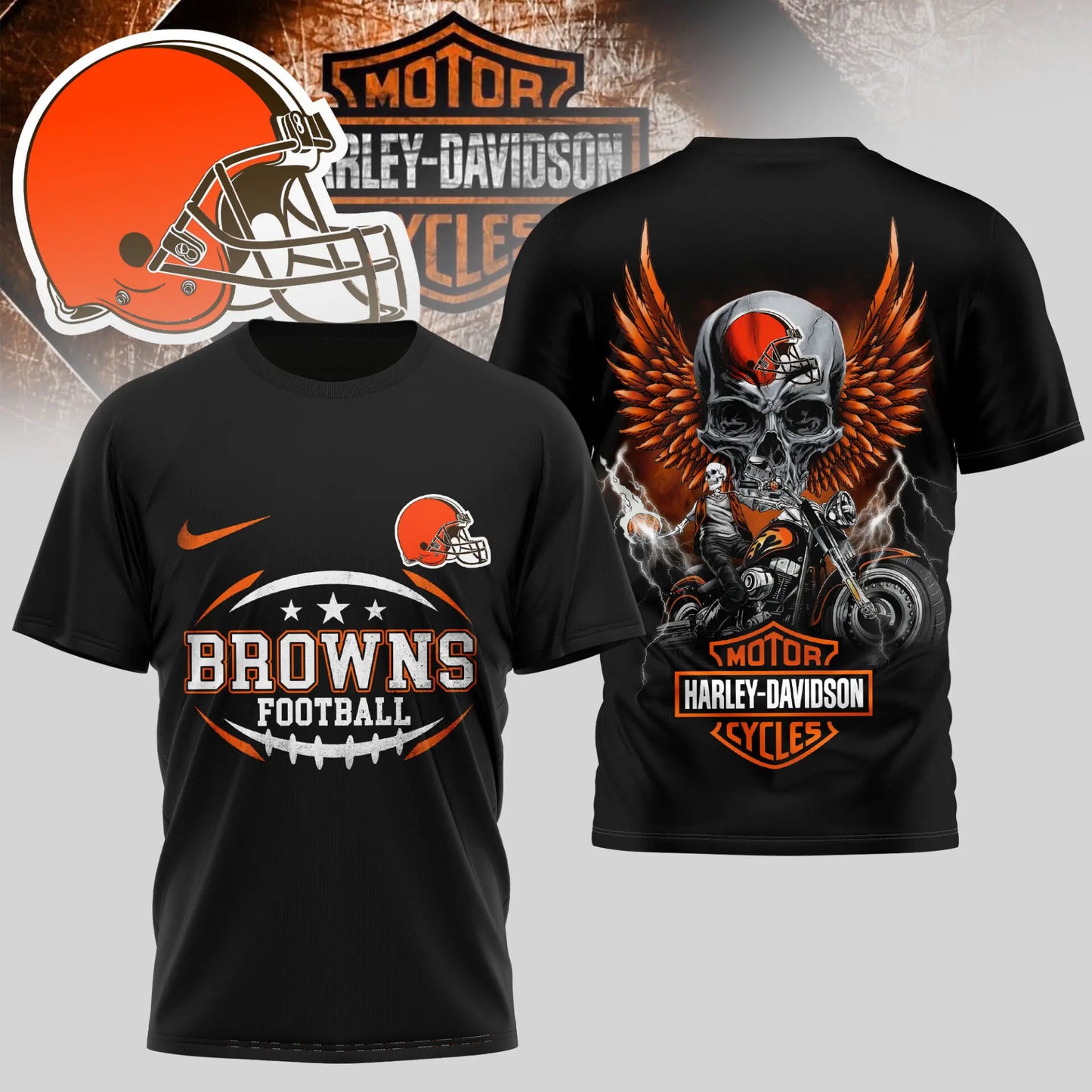 Cleveland Browns | Premium NFL Harley Davidson 3D Shirt TD – HuddleStyle.com - Image 2