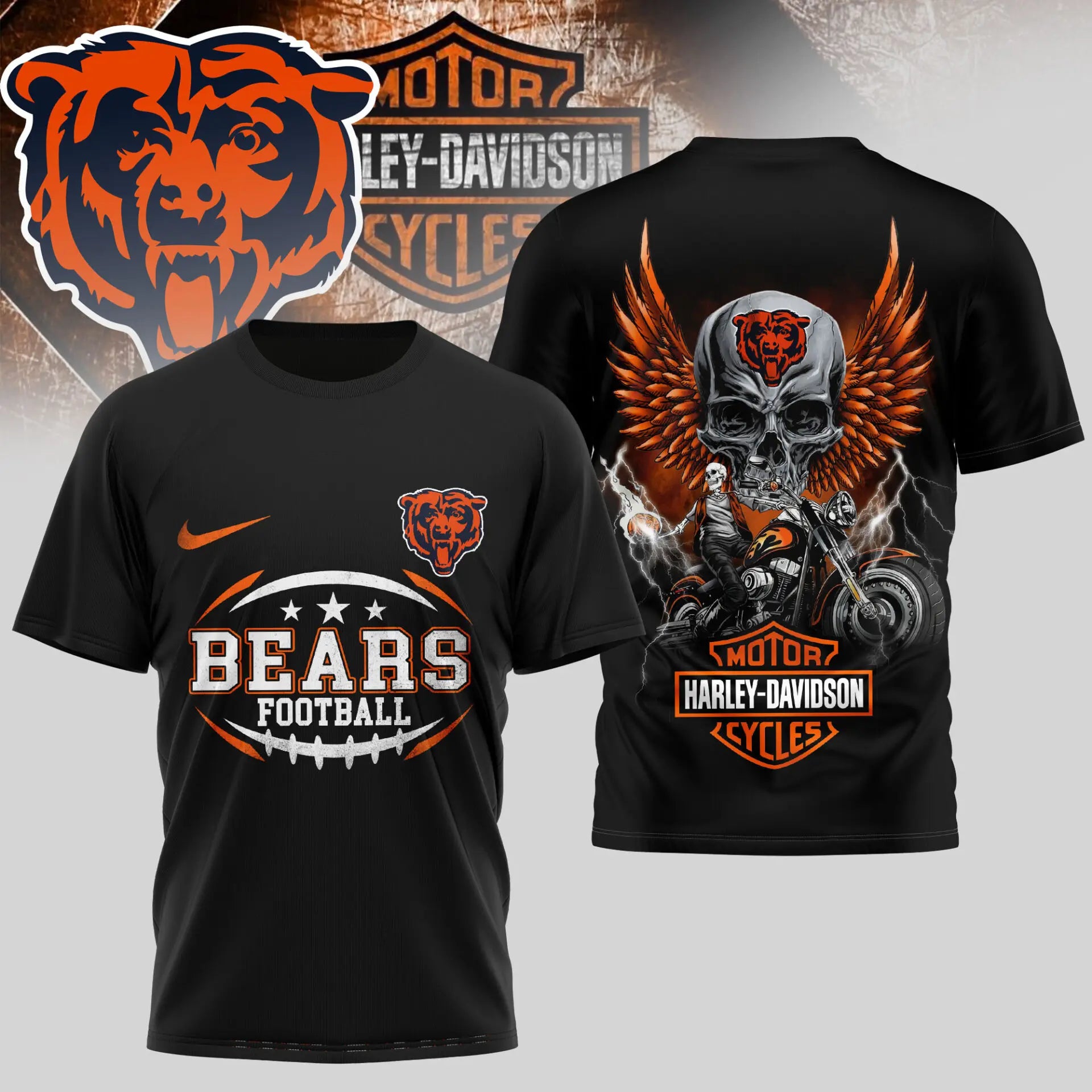 Chicago Bears | Premium NFL Harley Davidson 3D Shirt TD – HuddleStyle.com - Image 2