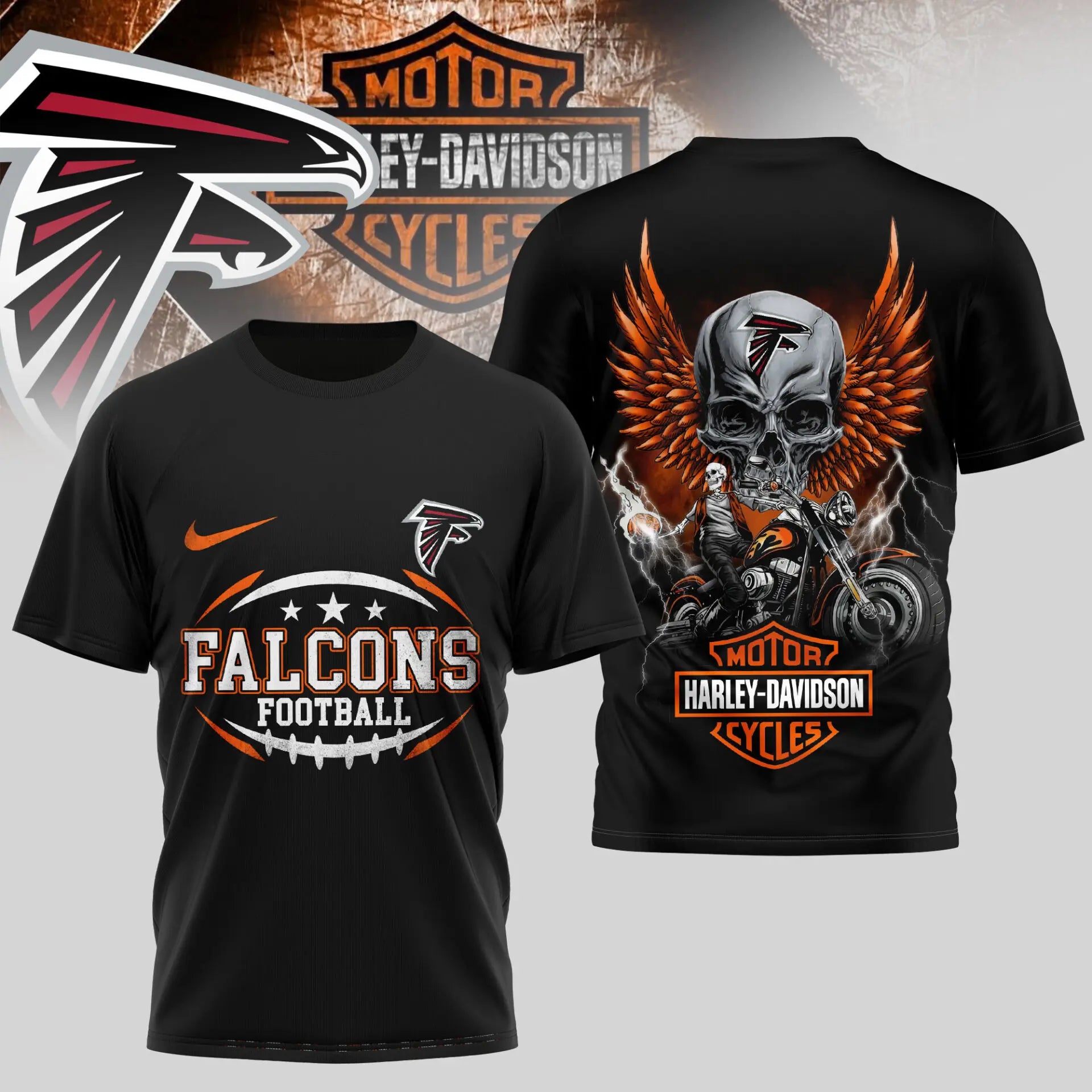 Atlanta Falcons | Premium NFL Harley Davidson 3D Shirt TD – HuddleStyle.com - Image 2