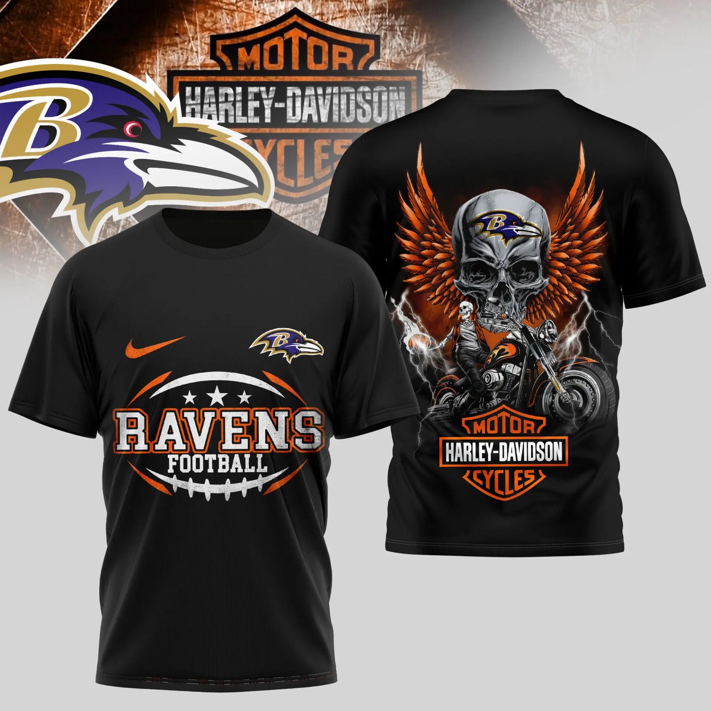 Baltimore Ravens | Premium NFL Harley Davidson 3D Shirt TD – HuddleStyle.com - Image 4