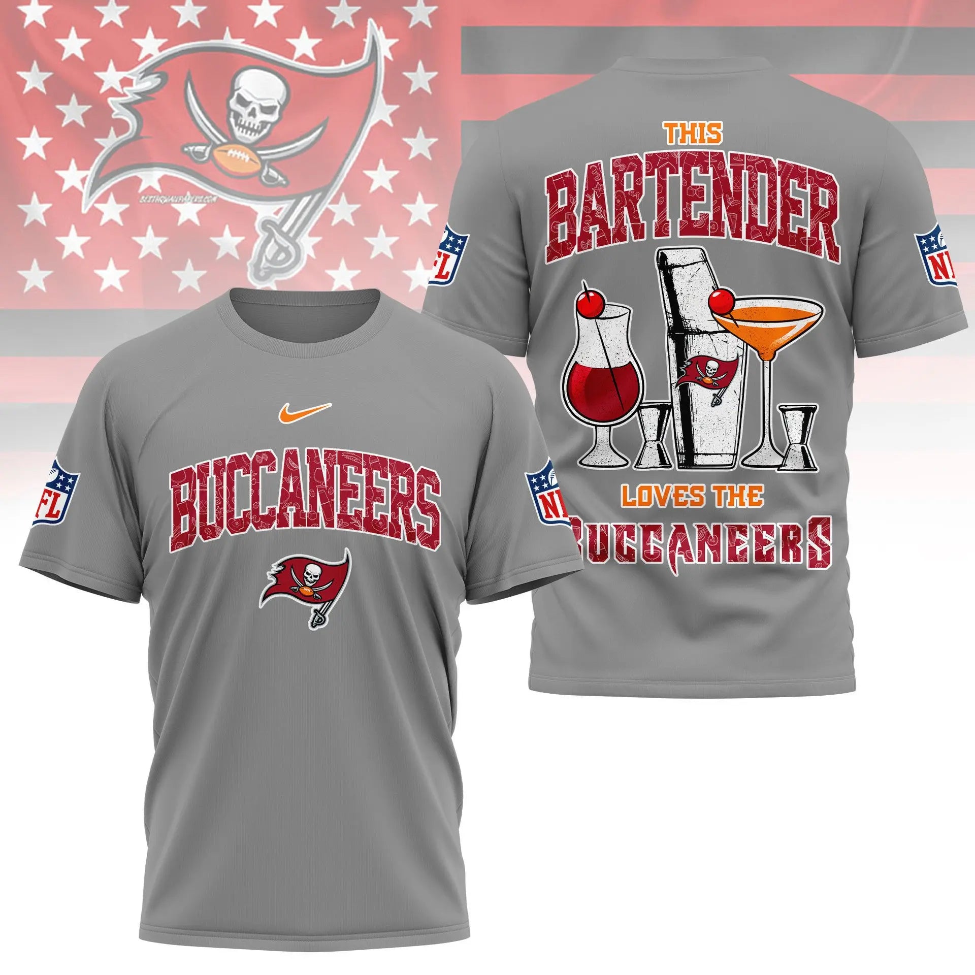 Tampa Bay Buccaneers | Premium NFL Bartender Fan 3D Shirt NY – HuddleStyle.com - Main
