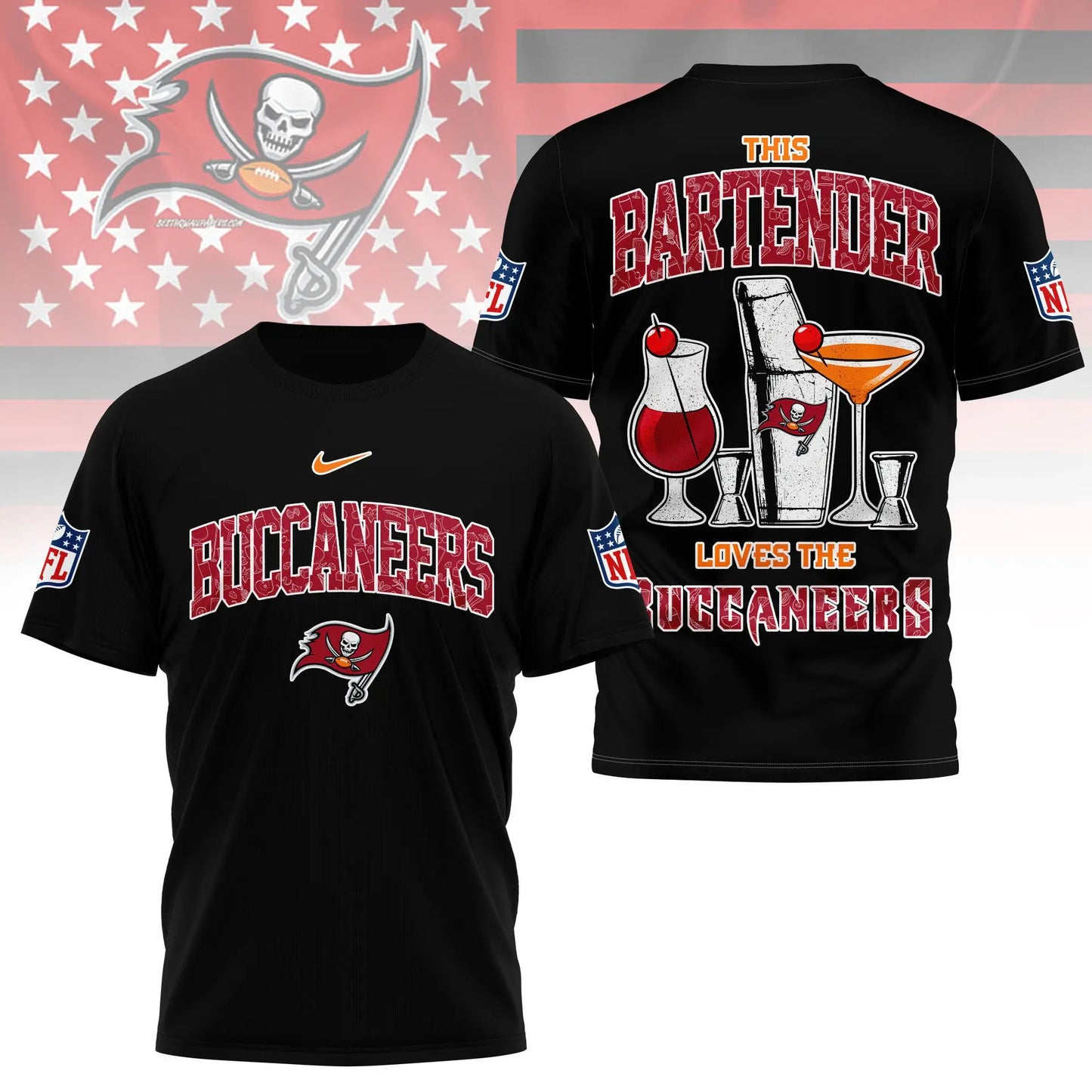 Tampa Bay Buccaneers | Premium NFL Bartender Fan 3D Shirt NY – HuddleStyle.com - Main
