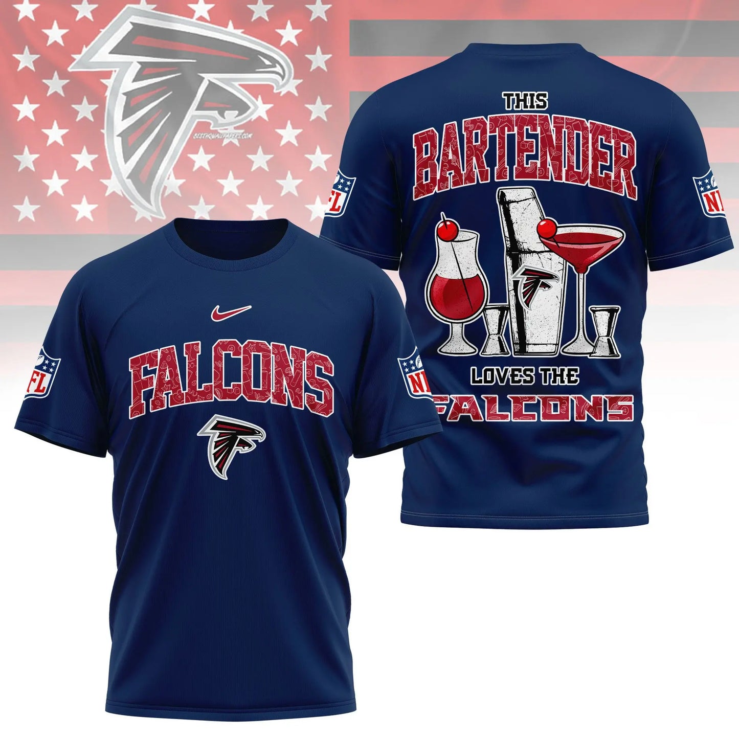 Atlanta Falcons | Premium NFL Bartender Fan 3D Shirt NY – HuddleStyle.com - Main