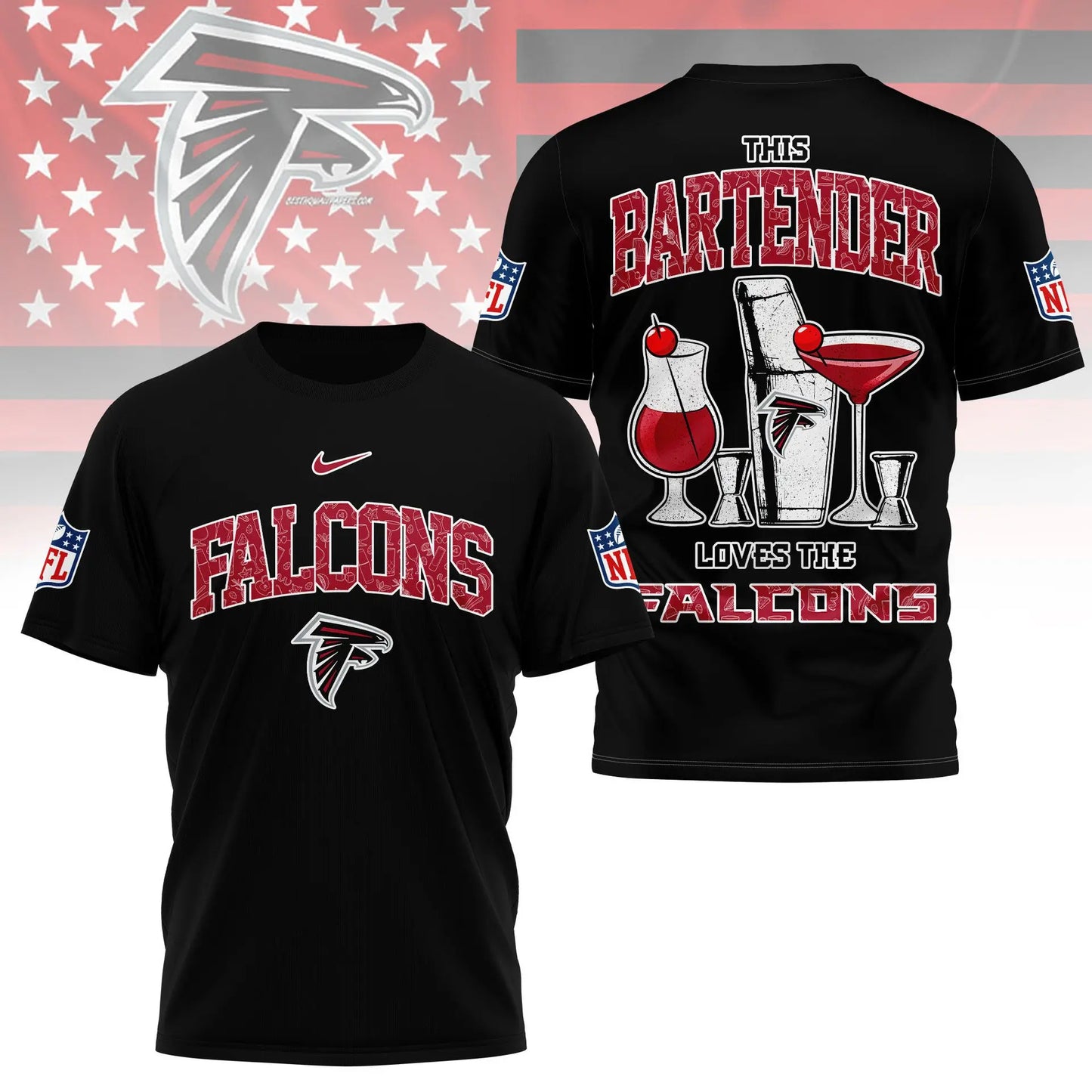 Atlanta Falcons | Premium NFL Bartender Fan 3D Shirt NY – HuddleStyle.com - Main