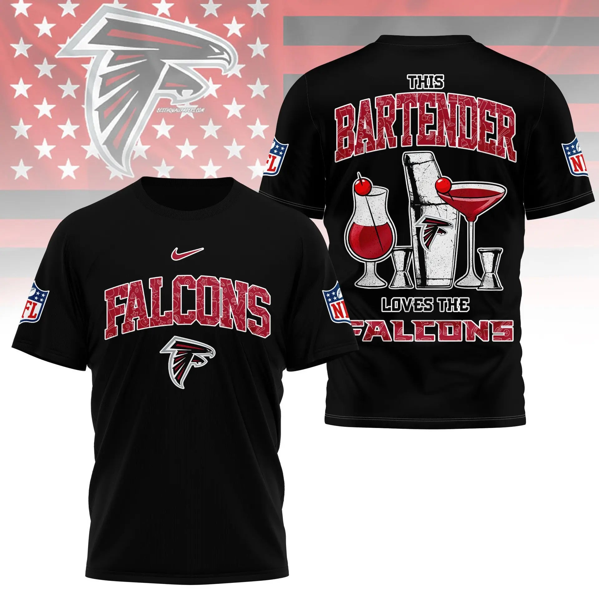 Atlanta Falcons | Premium NFL Bartender Fan 3D Shirt NY – HuddleStyle.com - Main