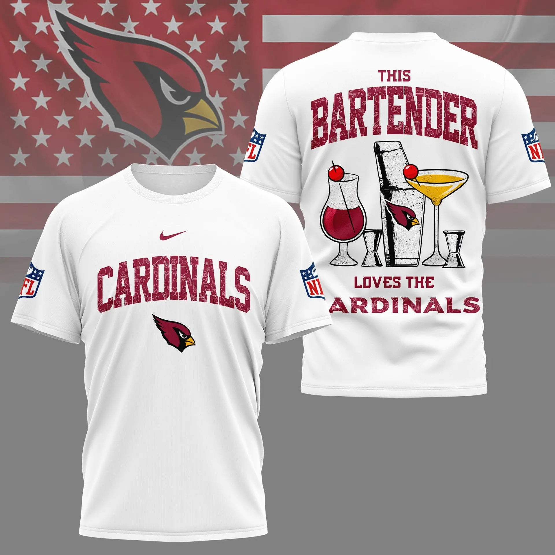 Arizona Cardinals | Premium NFL Bartender Fan 3D Shirt NY – HuddleStyle.com - Image 2