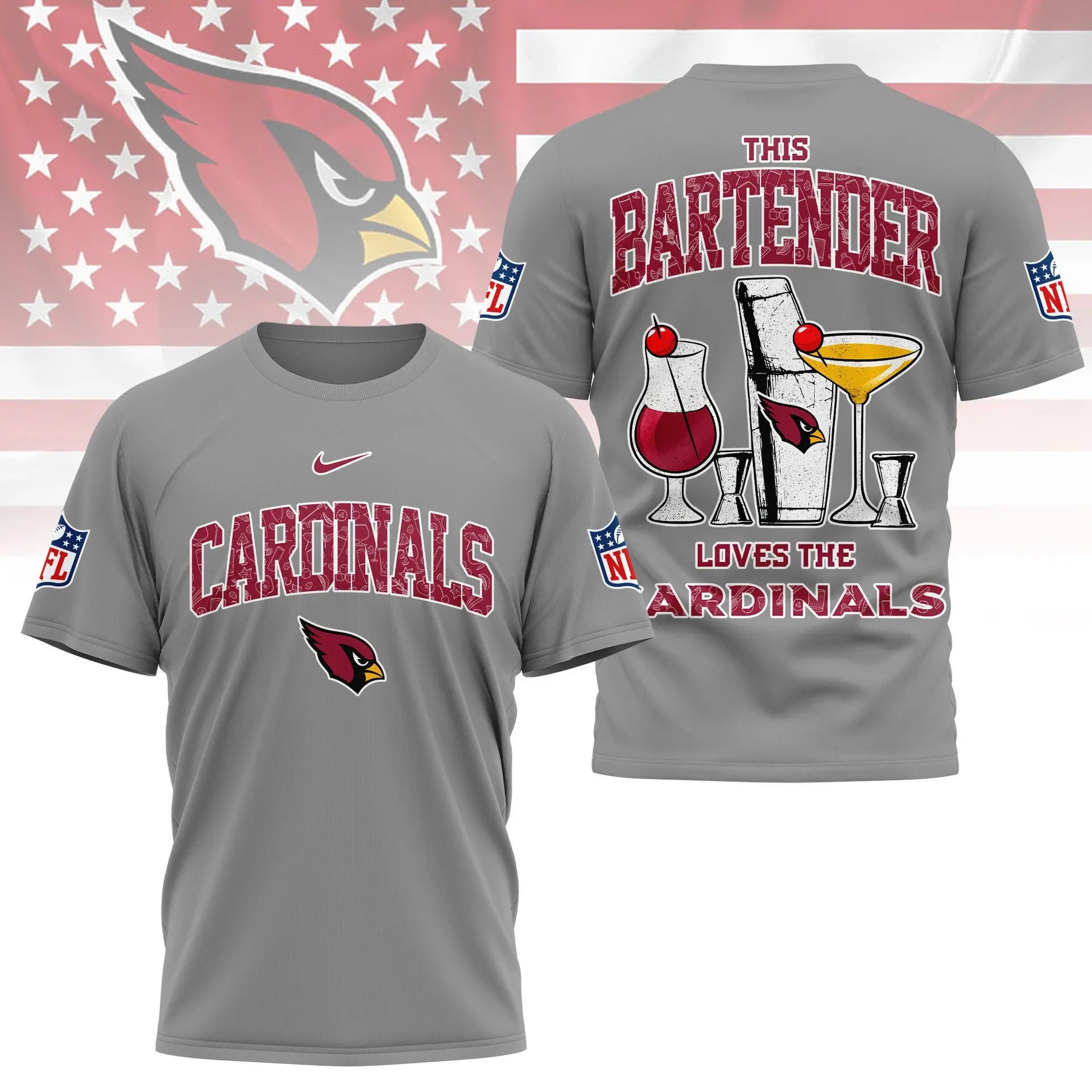 Arizona Cardinals | Premium NFL Bartender Fan 3D Shirt NY – HuddleStyle.com - Image 3